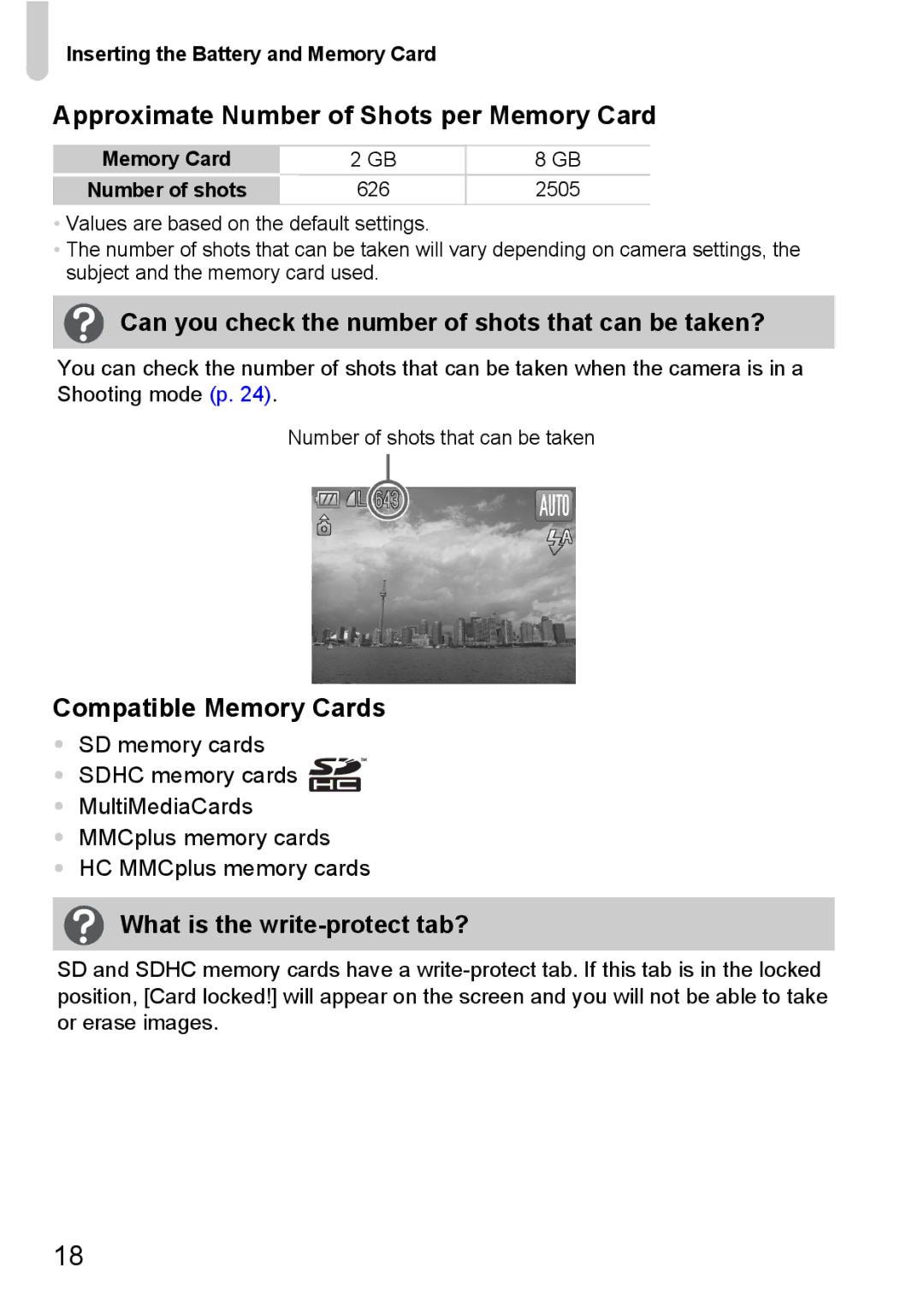 Canon 120 IS manual Approximate Number of Shots per Memory Card, Can you check the number of shots that can be taken? 