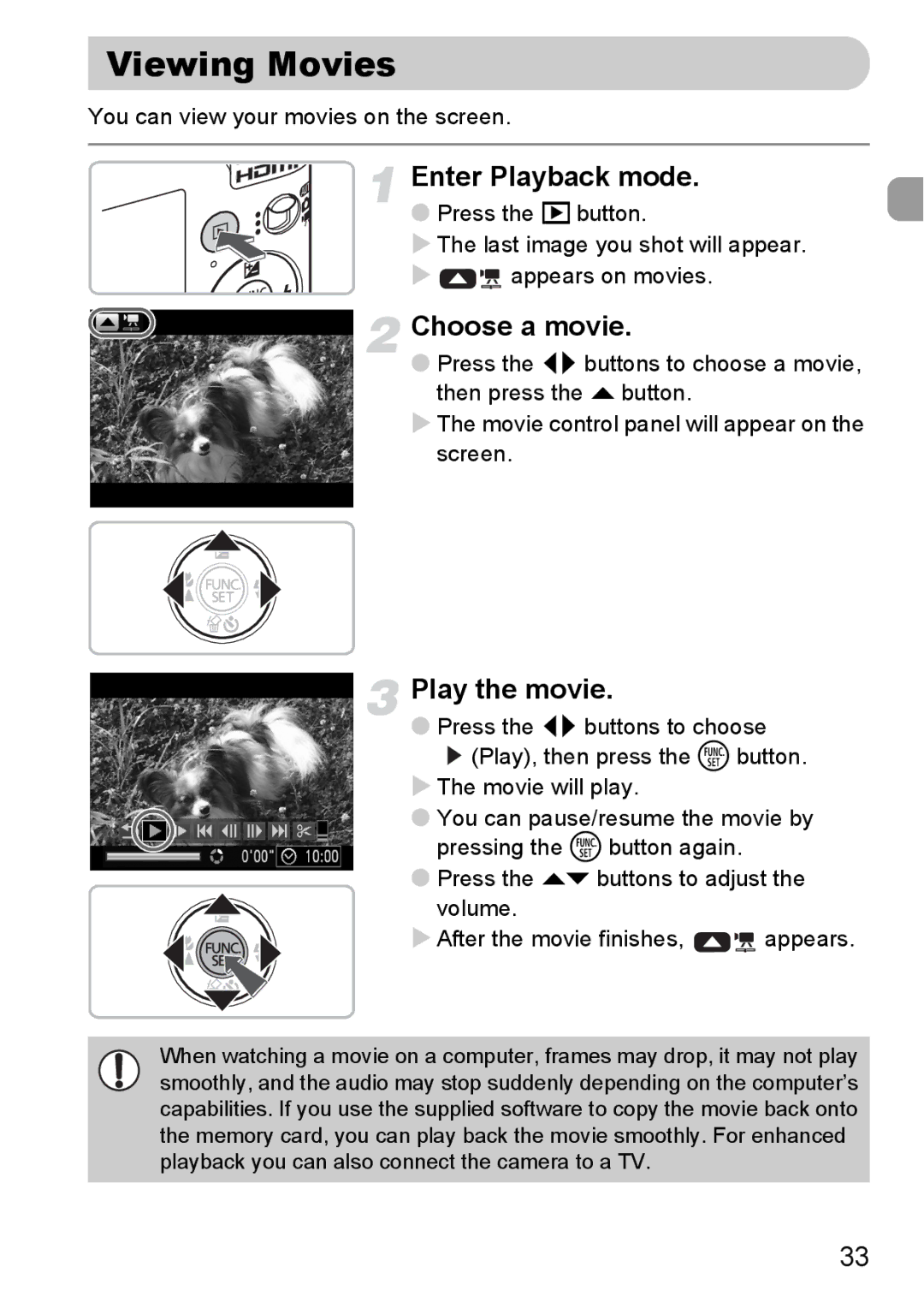 Canon 120 IS manual Viewing Movies, Choose a movie, Play the movie 