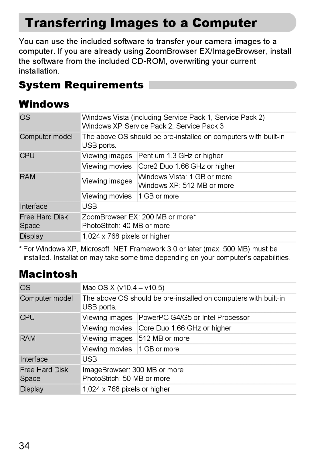 Canon 120 IS manual Transferring Images to a Computer, System Requirements Windows, Macintosh 