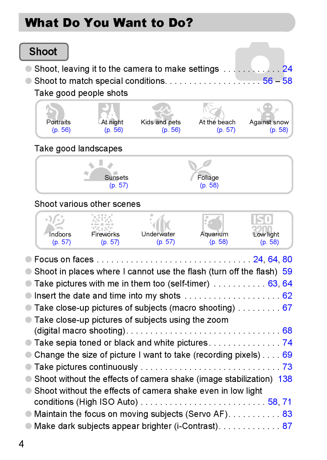 Canon 120 IS manual What Do You Want to Do?, Shoot 