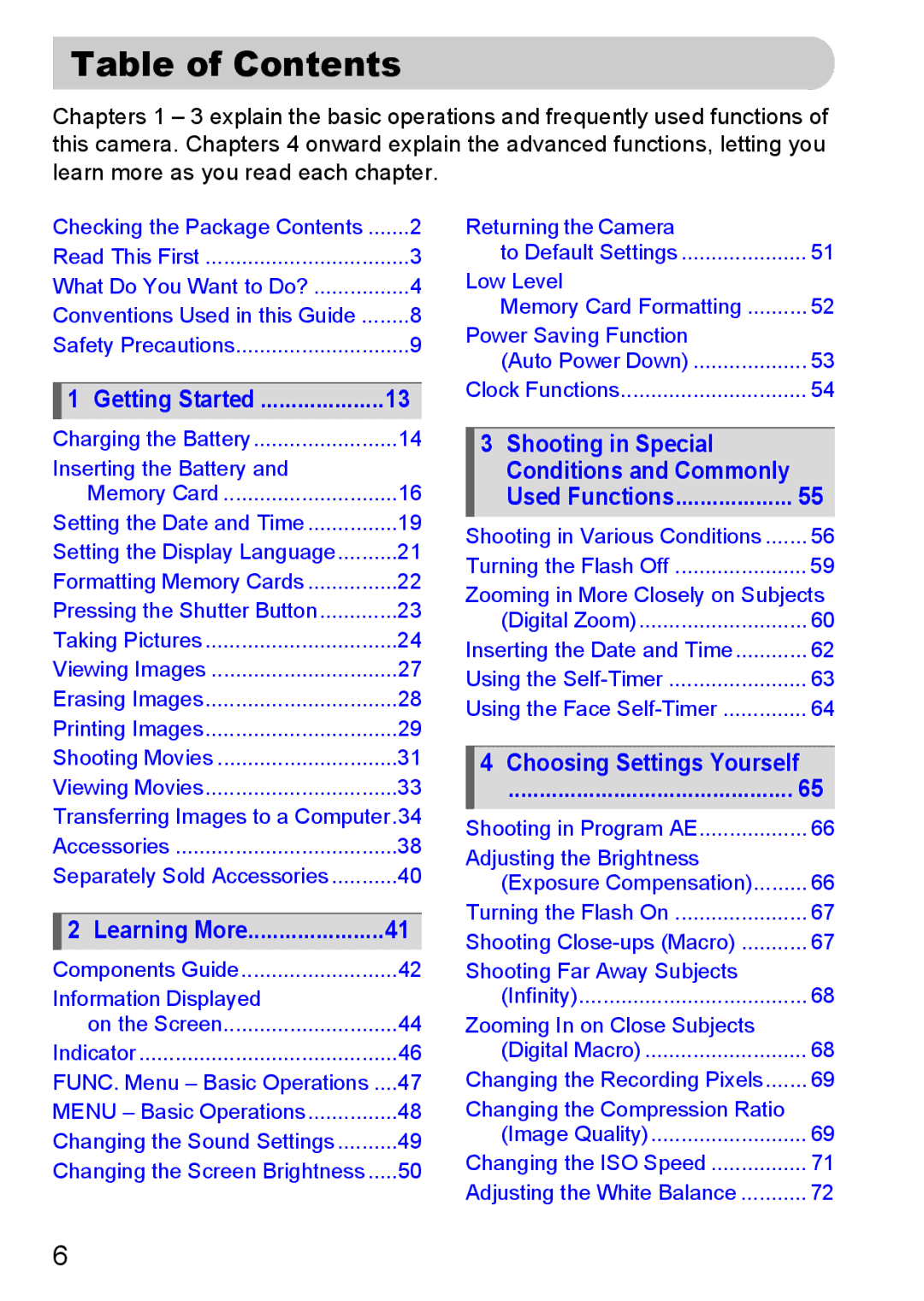 Canon 120 IS manual Table of Contents 