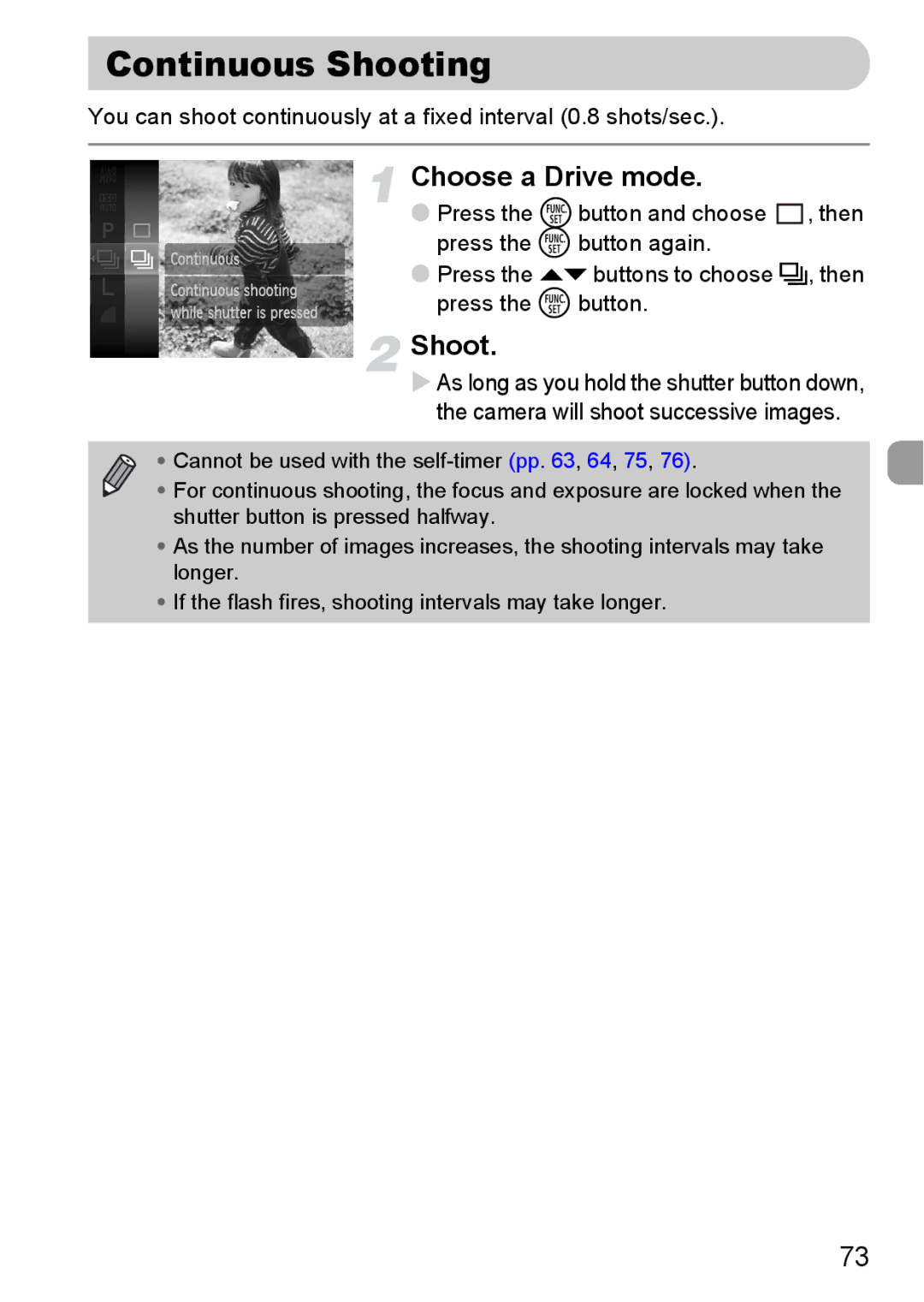 Canon 120 IS manual Continuous Shooting, Choose a Drive mode 