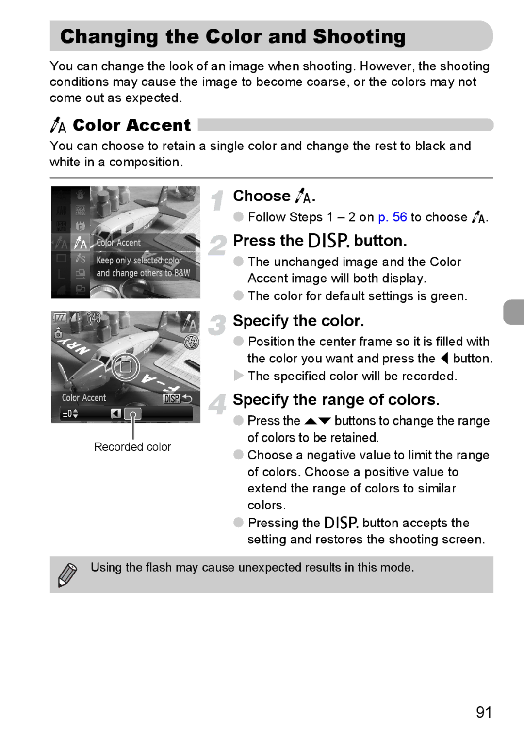 Canon 120 IS manual Changing the Color and Shooting, Color Accent 