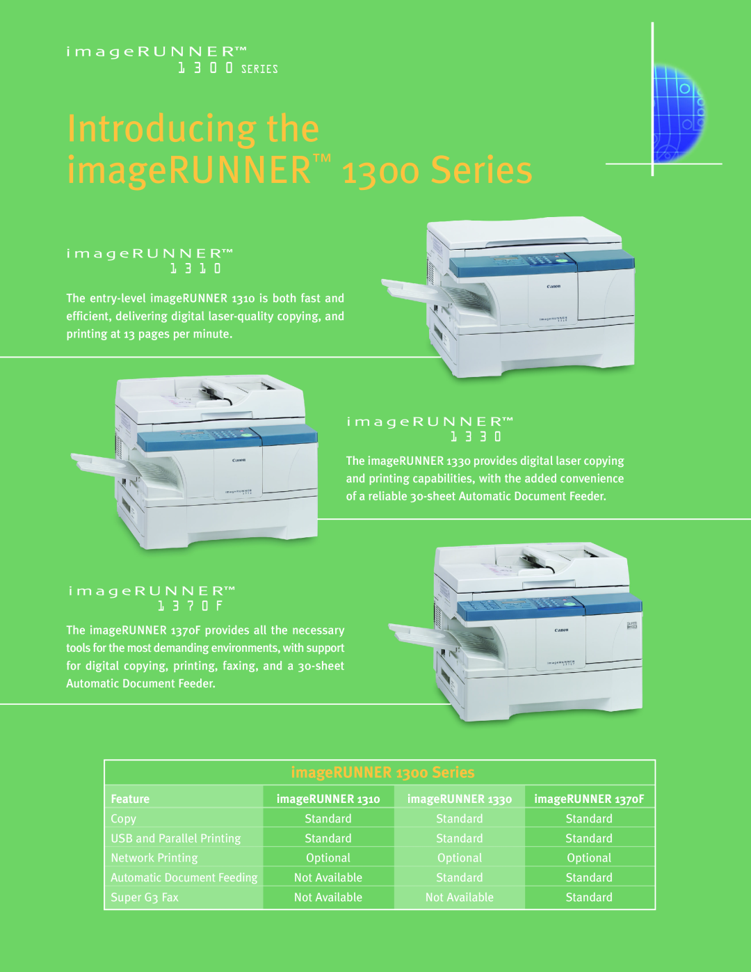 Canon manual Introducing the imageRUNNER 1300 Series, Feature 