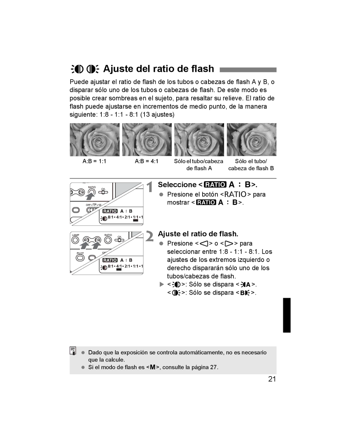 Canon 24EX, 14EX instruction manual MnAjuste del ratio de flash, Seleccione yl, Ajuste el ratio de flash 