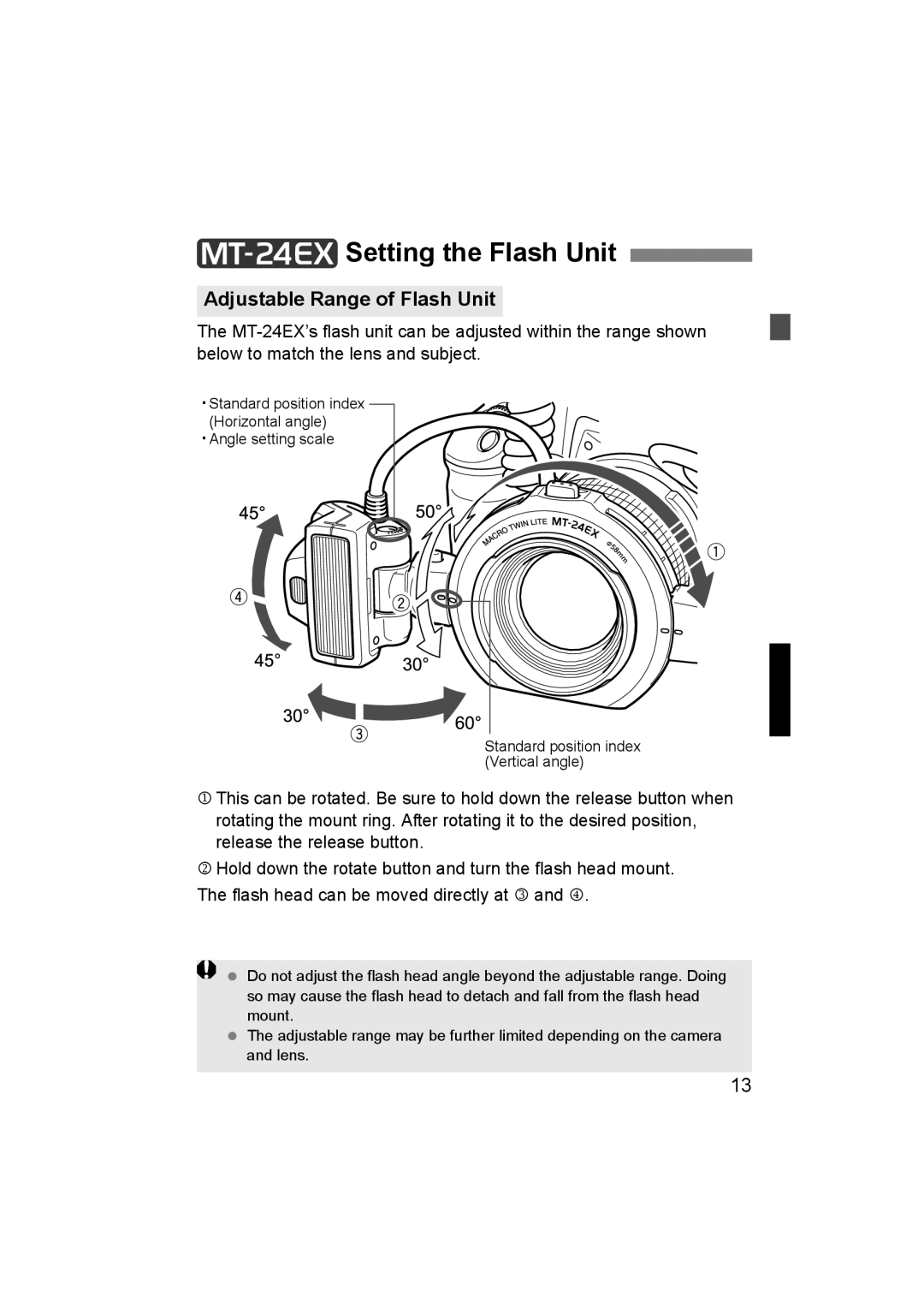 Canon 24EX, 14EX instruction manual Setting the Flash Unit, Adjustable Range of Flash Unit 