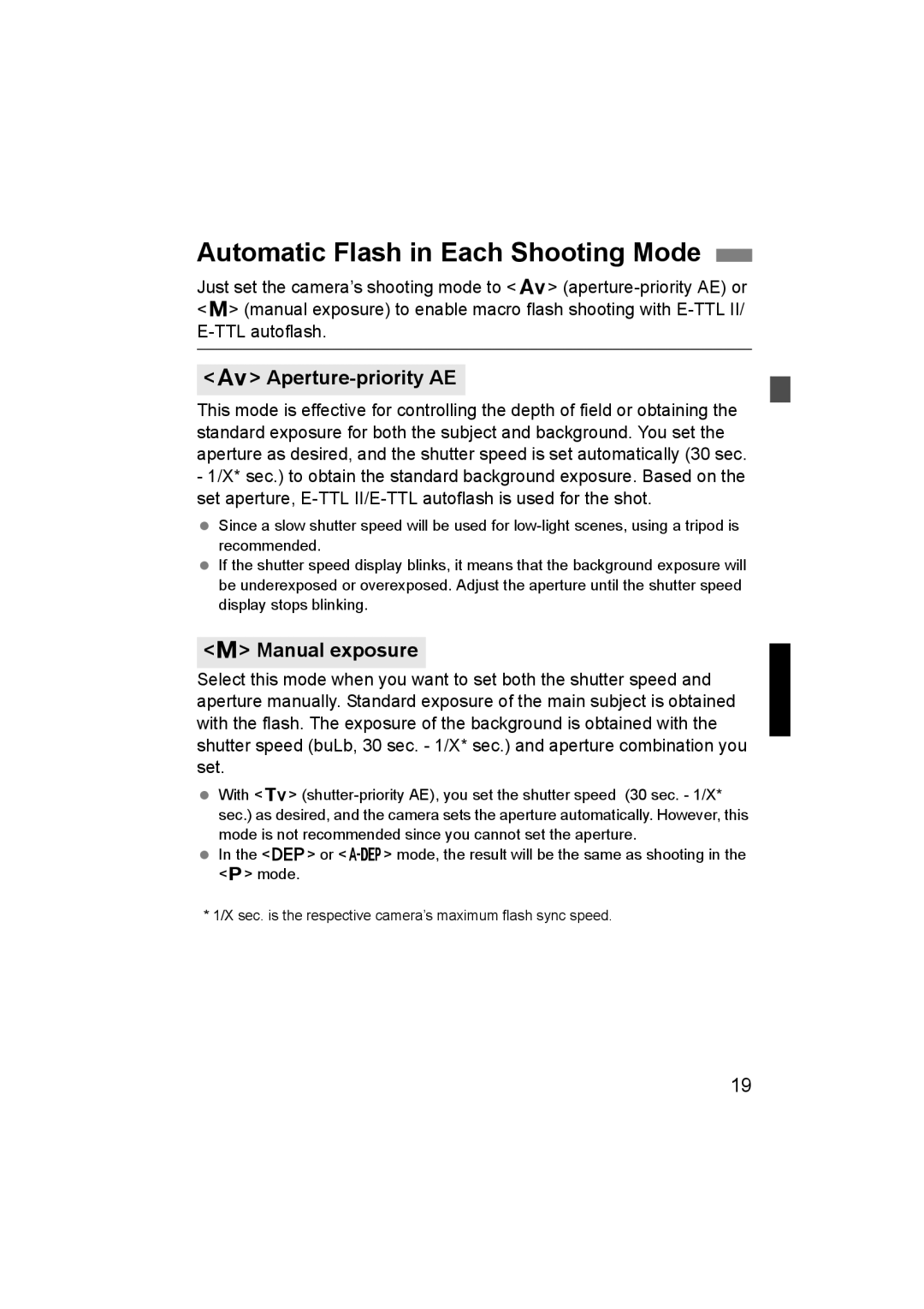 Canon 24EX, 14EX instruction manual Automatic Flash in Each Shooting Mode, Aperture-priority AE, Manual exposure 