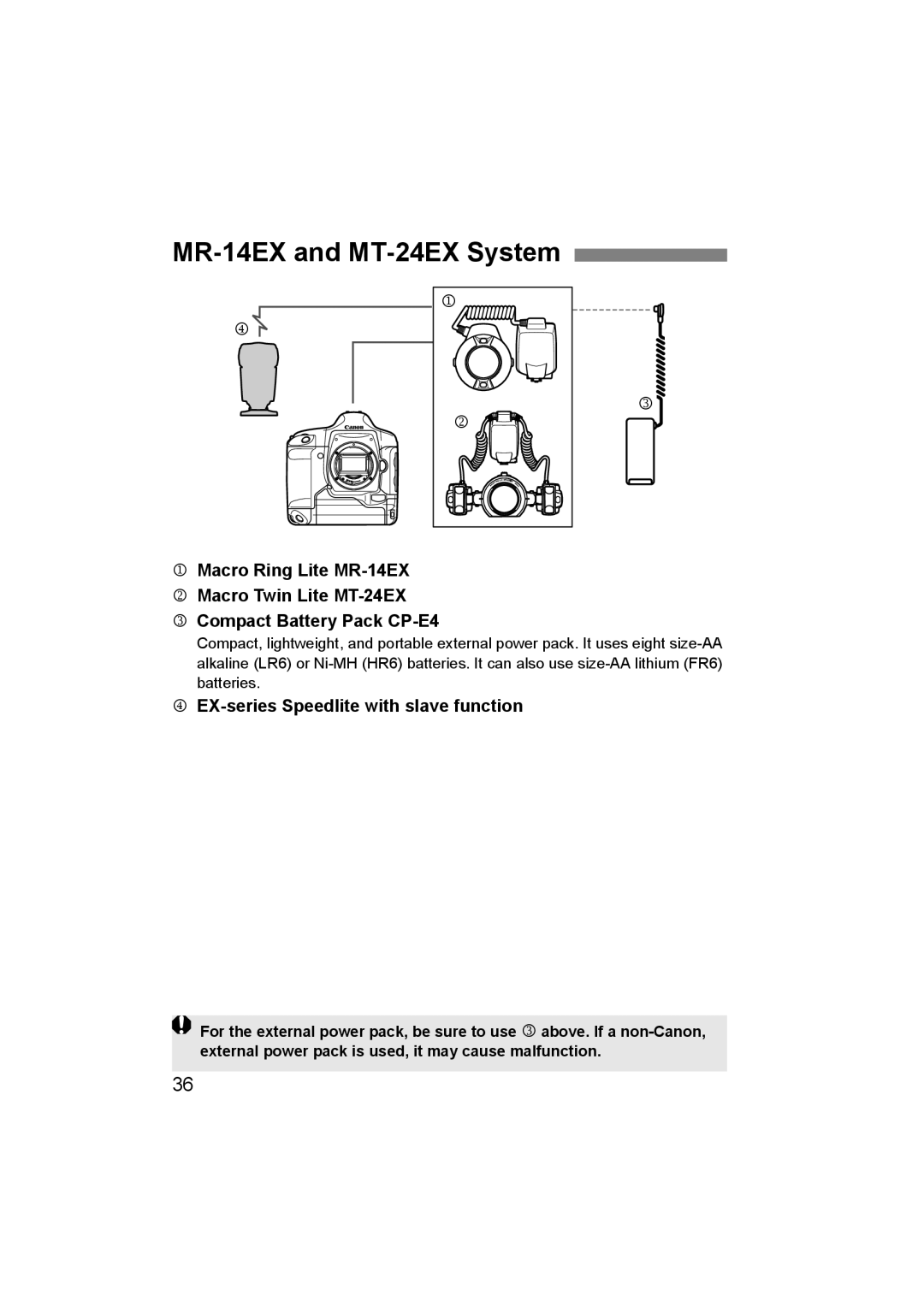 Canon instruction manual MR-14EX and MT-24EX System, EX-series Speedlite with slave function 