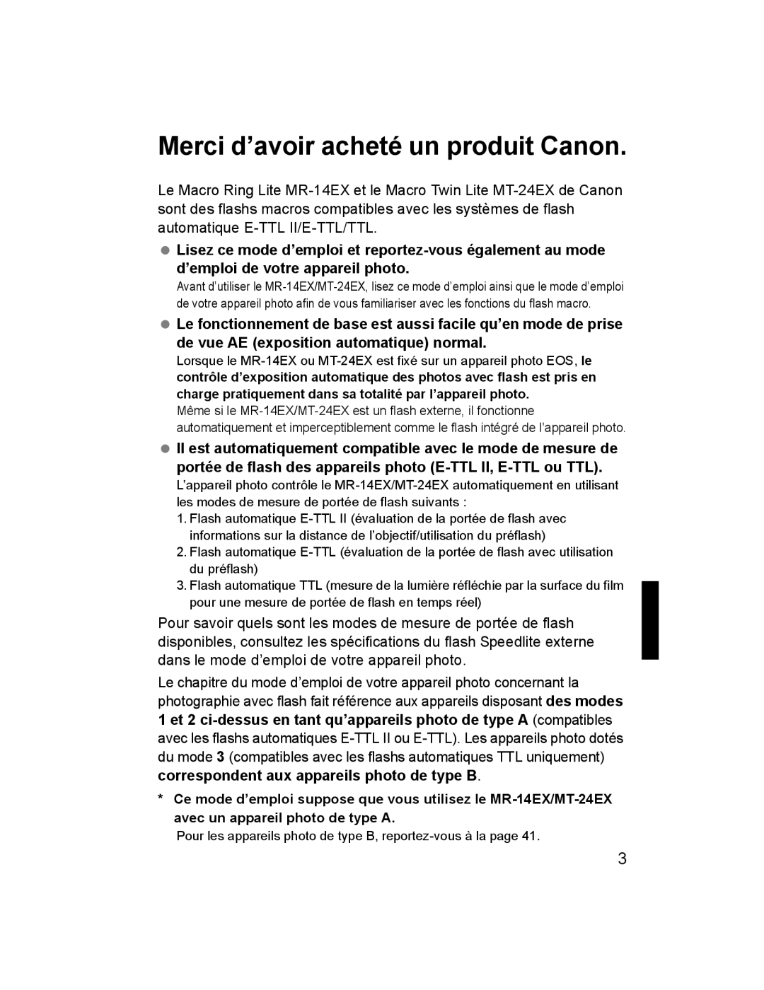 Canon 24EX, 14EX instruction manual Merci d’avoir acheté un produit Canon 