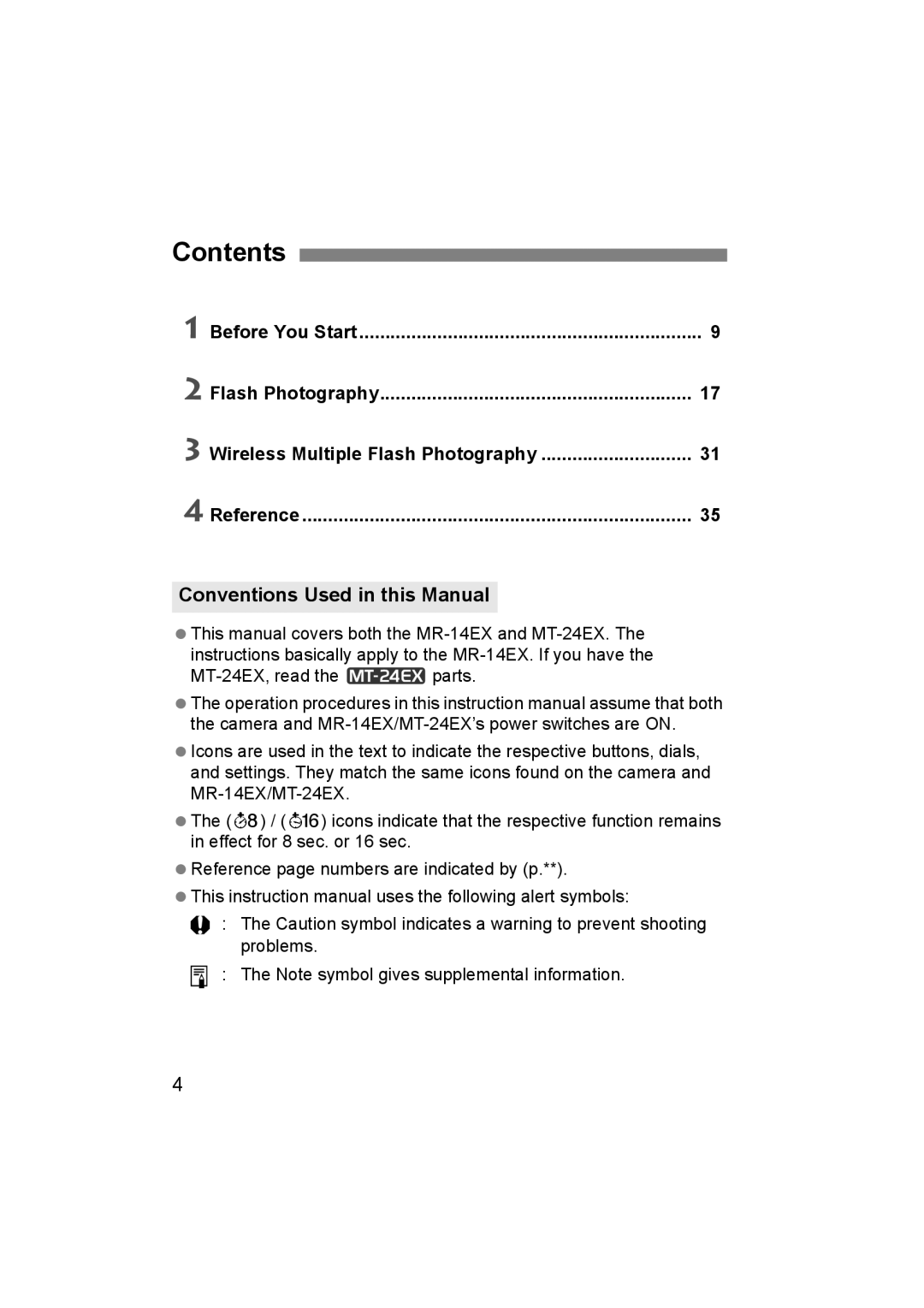 Canon 14EX, 24EX instruction manual Contents 