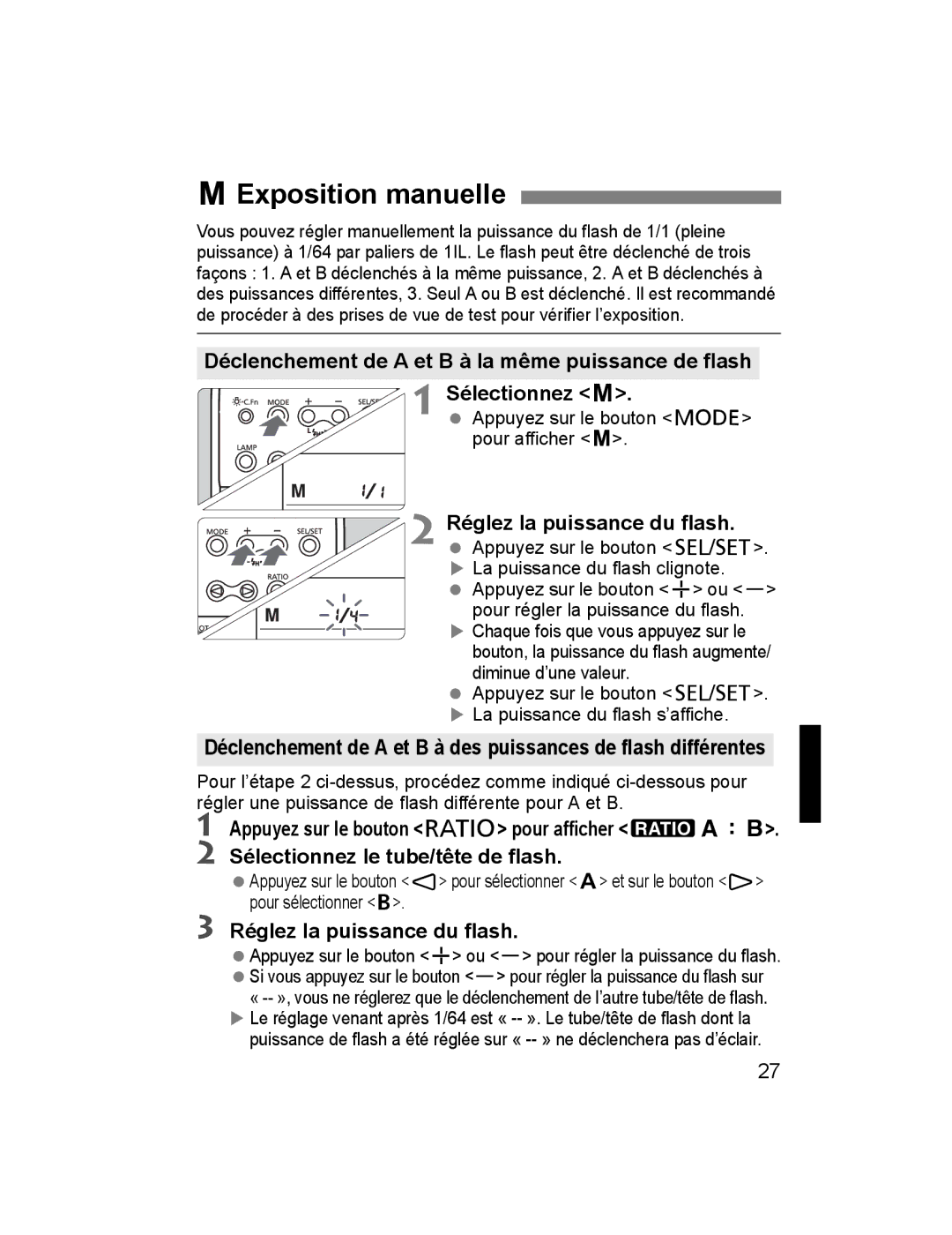 Canon 24EX, 14EX instruction manual QExposition manuelle, Réglez la puissance du flash 