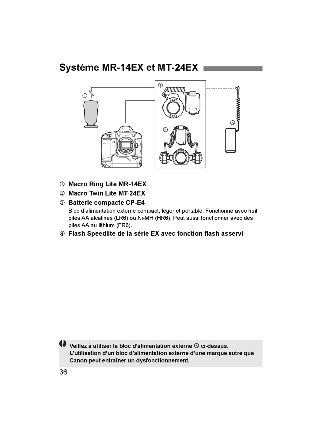 Canon instruction manual Système MR-14EX et MT-24EX, Flash Speedlite de la série EX avec fonction flash asservi 