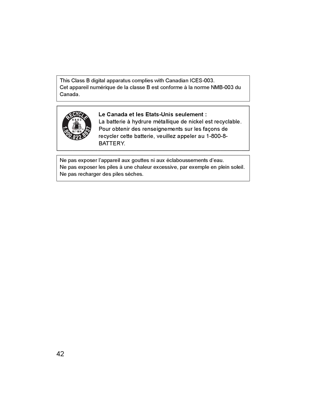 Canon 14EX, 24EX instruction manual Le Canada et les Etats-Unis seulement, Battery 