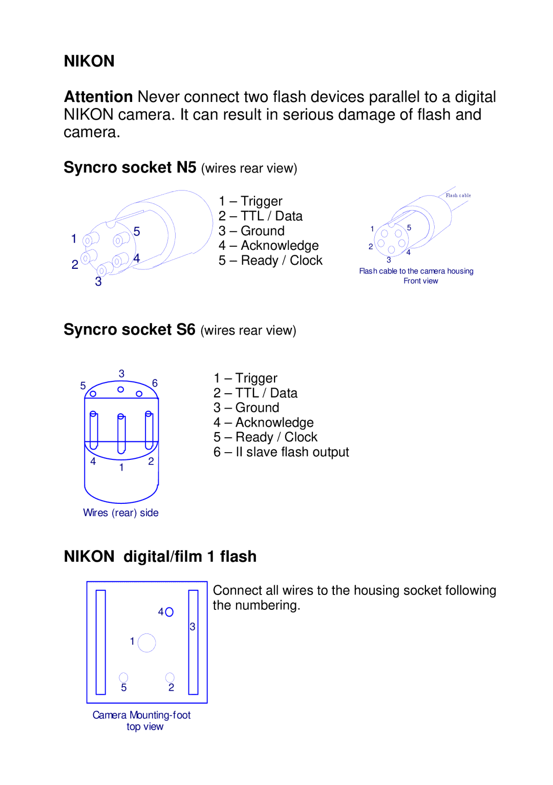 Canon 150DIGITAL user manual Syncro socket N5 wires rear view, Nikon digital/film 1 flash 