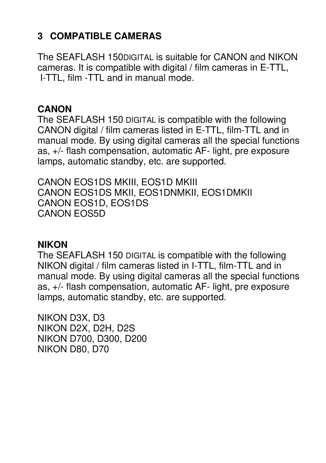 Canon 150DIGITAL user manual Compatible Cameras, Canon, Nikon 