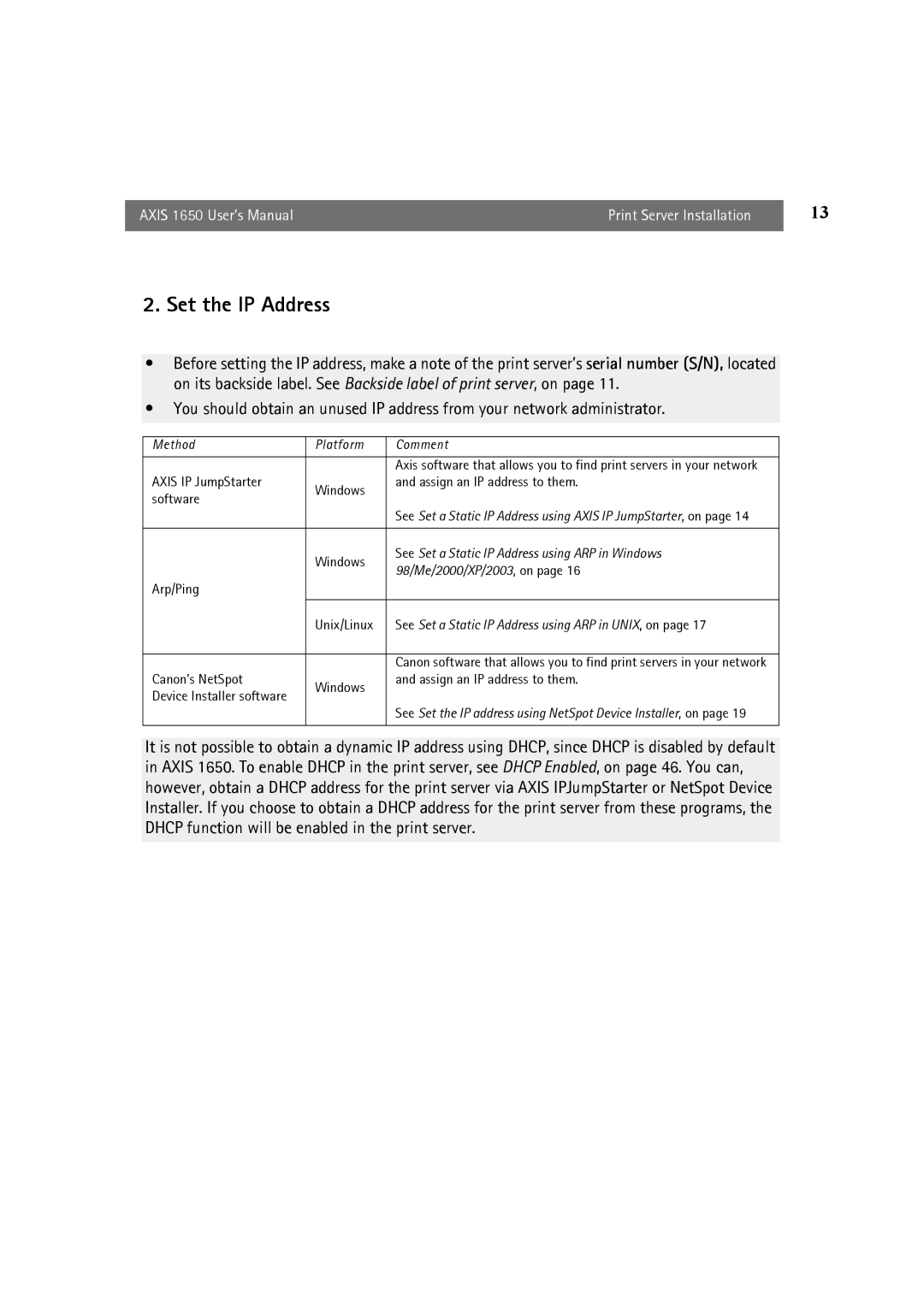 Canon 1650 user manual Set the IP Address 