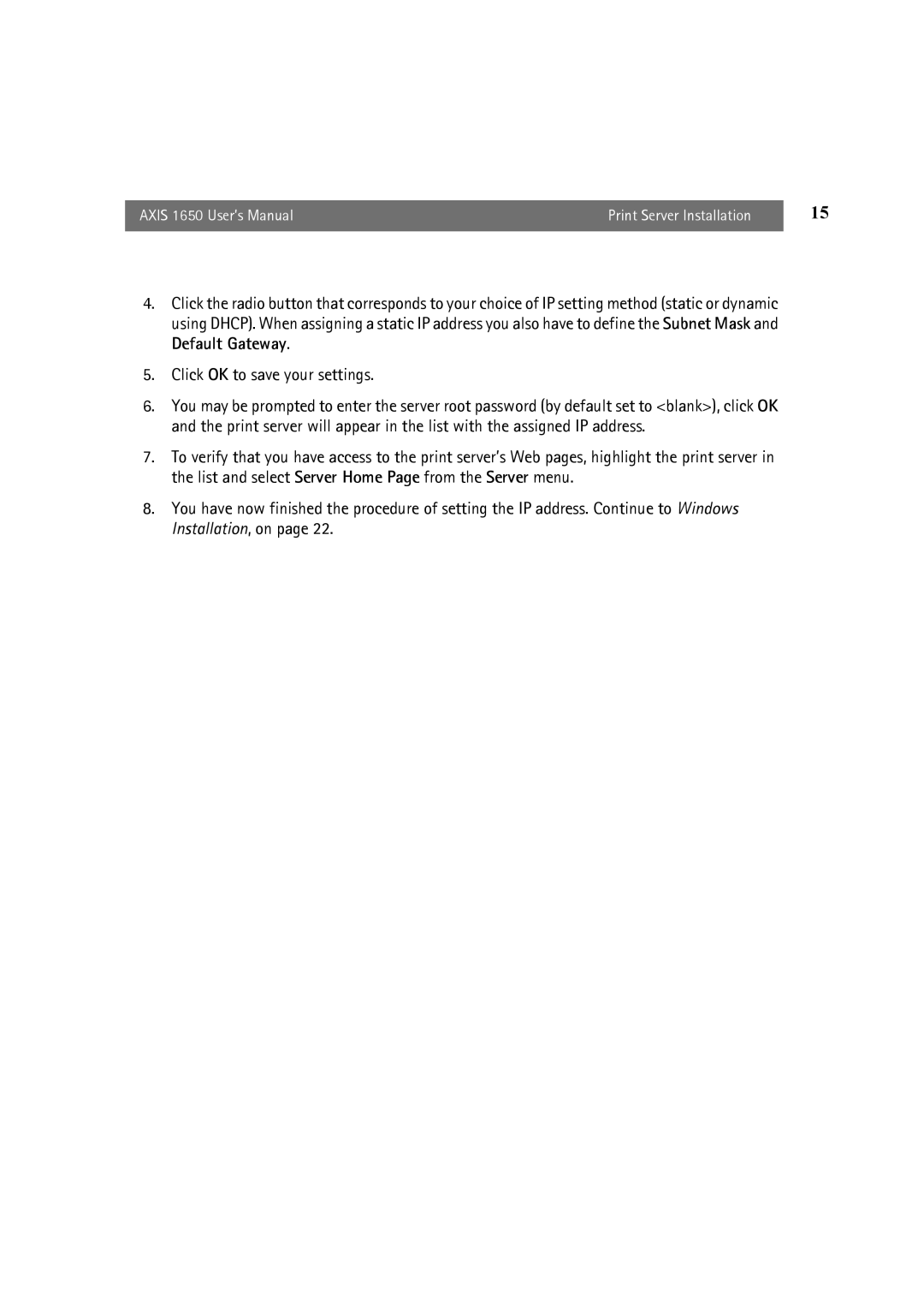 Canon user manual Axis 1650 User’s Manual Print Server Installation 