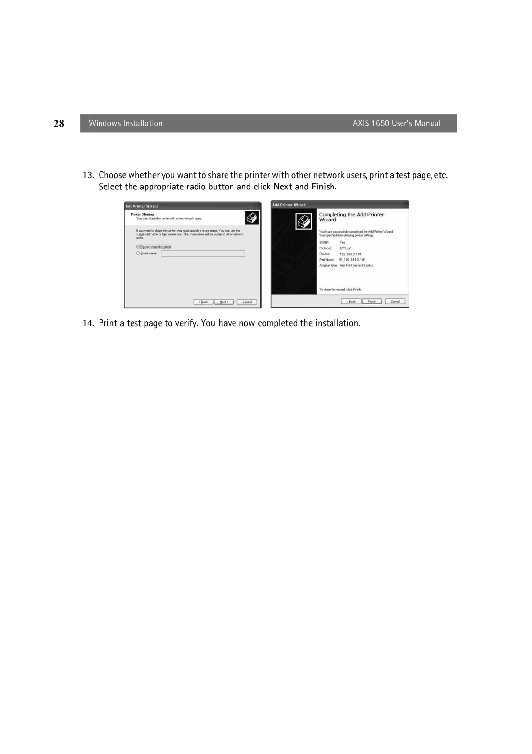 Canon user manual Windows Installation Axis 1650 User’s Manual 