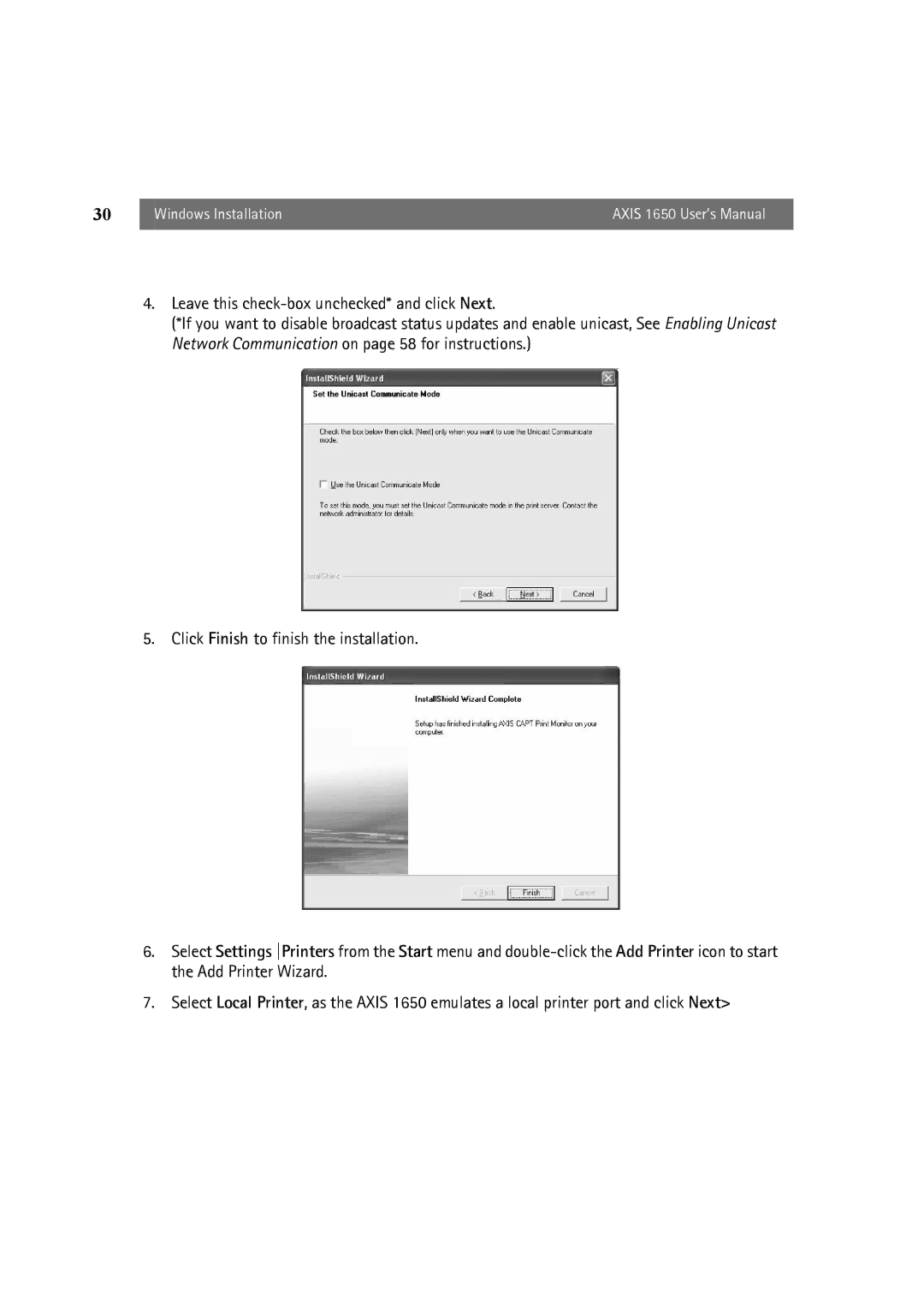 Canon user manual Windows Installation Axis 1650 User’s Manual 