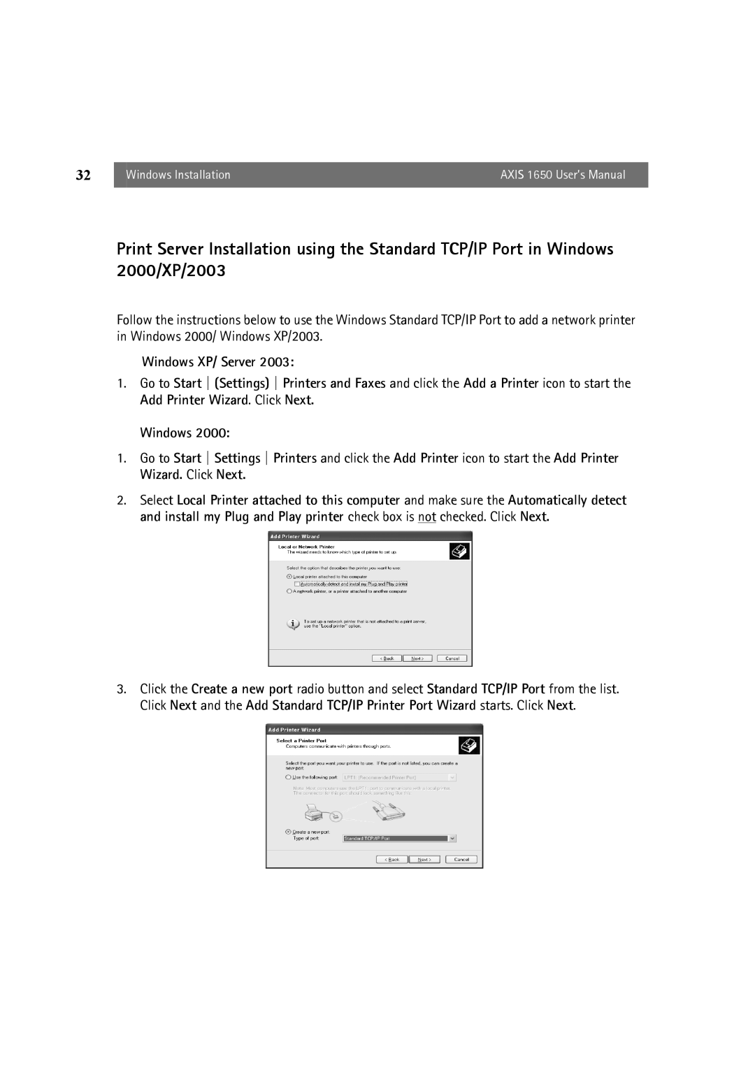 Canon user manual Windows Installation Axis 1650 User’s Manual 