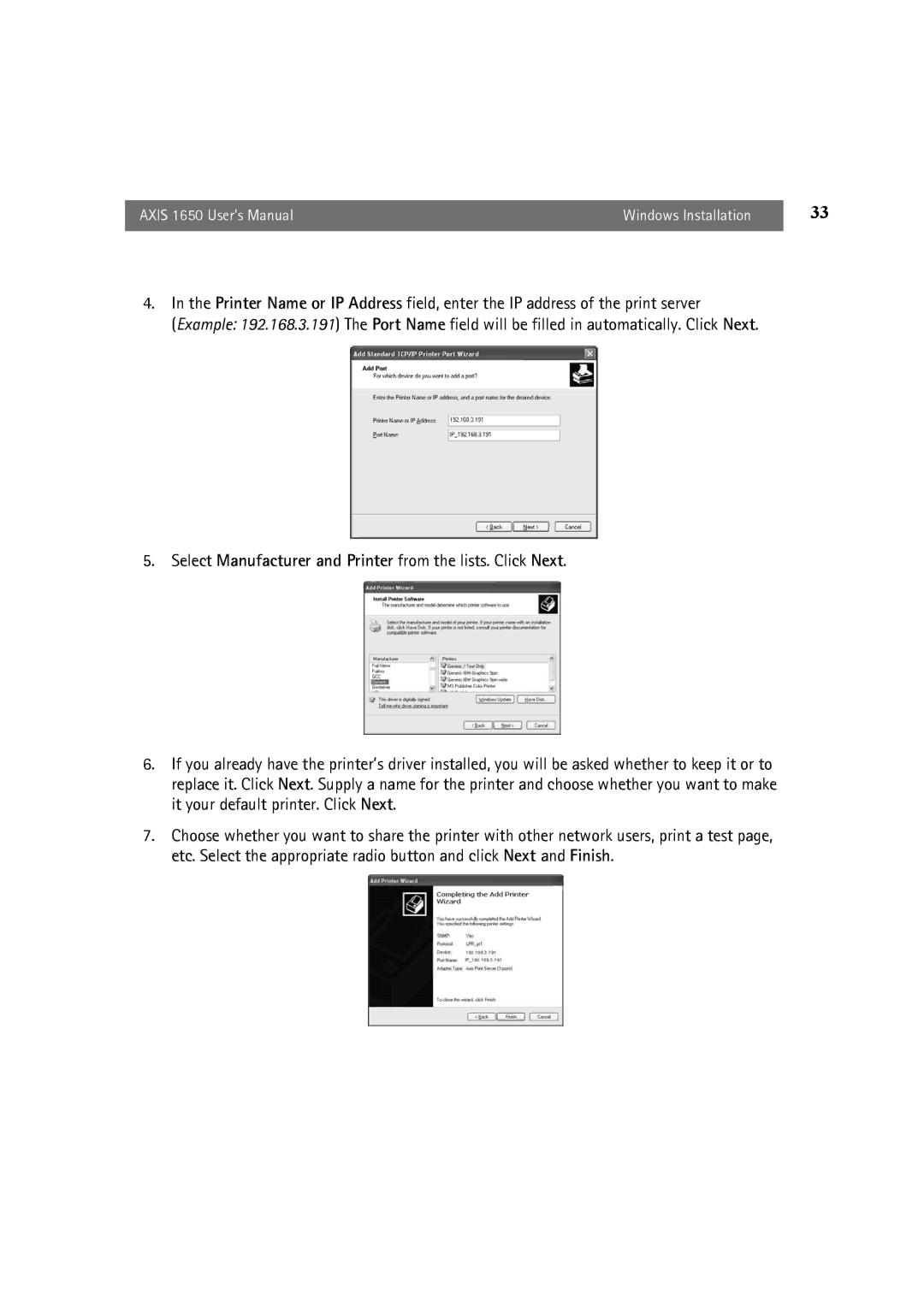 Canon user manual Axis 1650 User’s Manual Windows Installation 