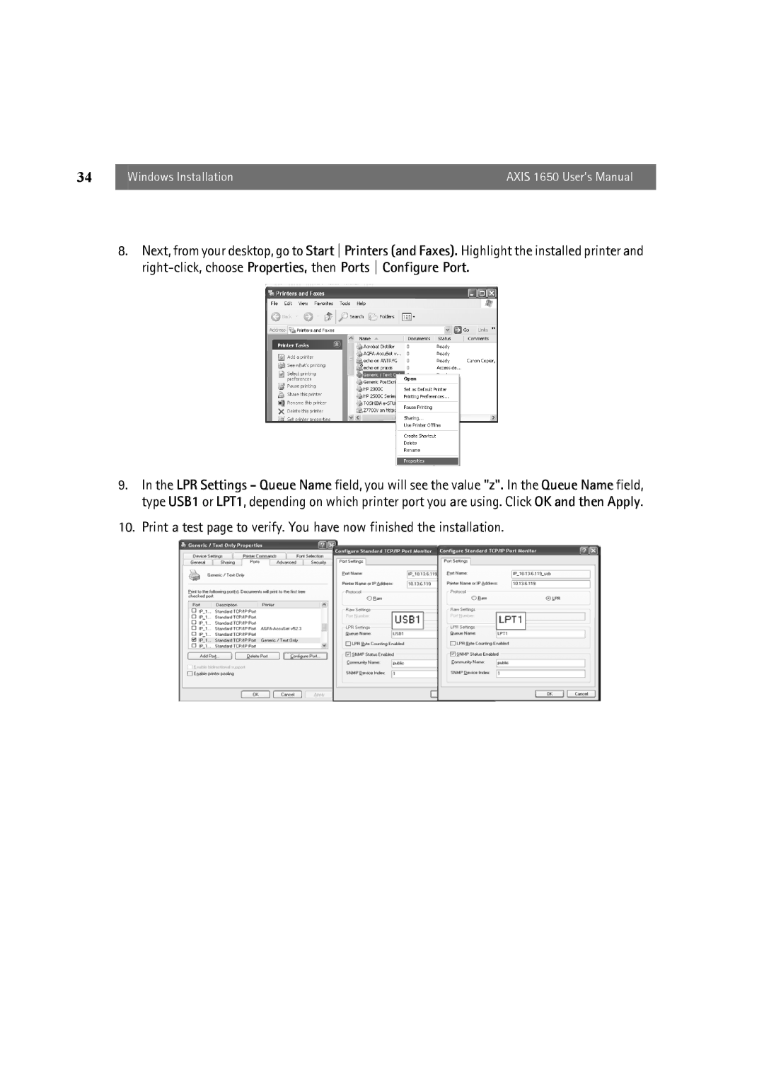 Canon user manual Windows Installation Axis 1650 User’s Manual 