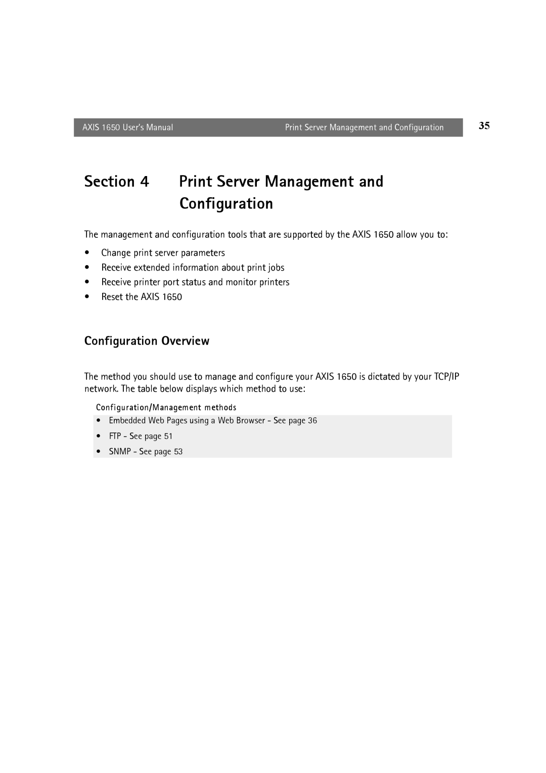 Canon 1650 user manual Print Server Management Configuration, Configuration Overview 