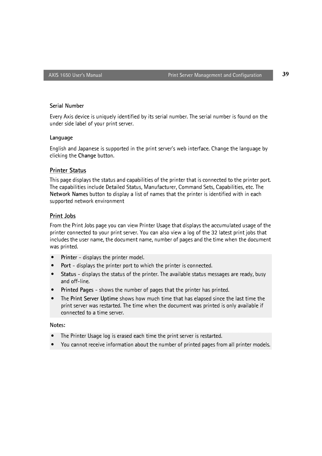 Canon 1650 user manual Serial Number, Language 