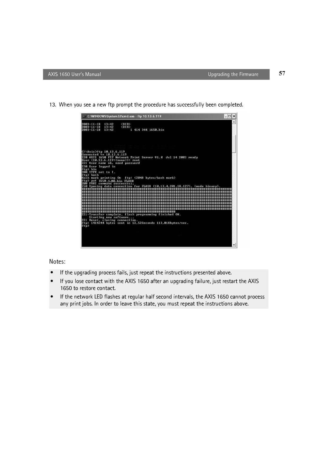 Canon user manual Axis 1650 User’s Manual Upgrading the Firmware 