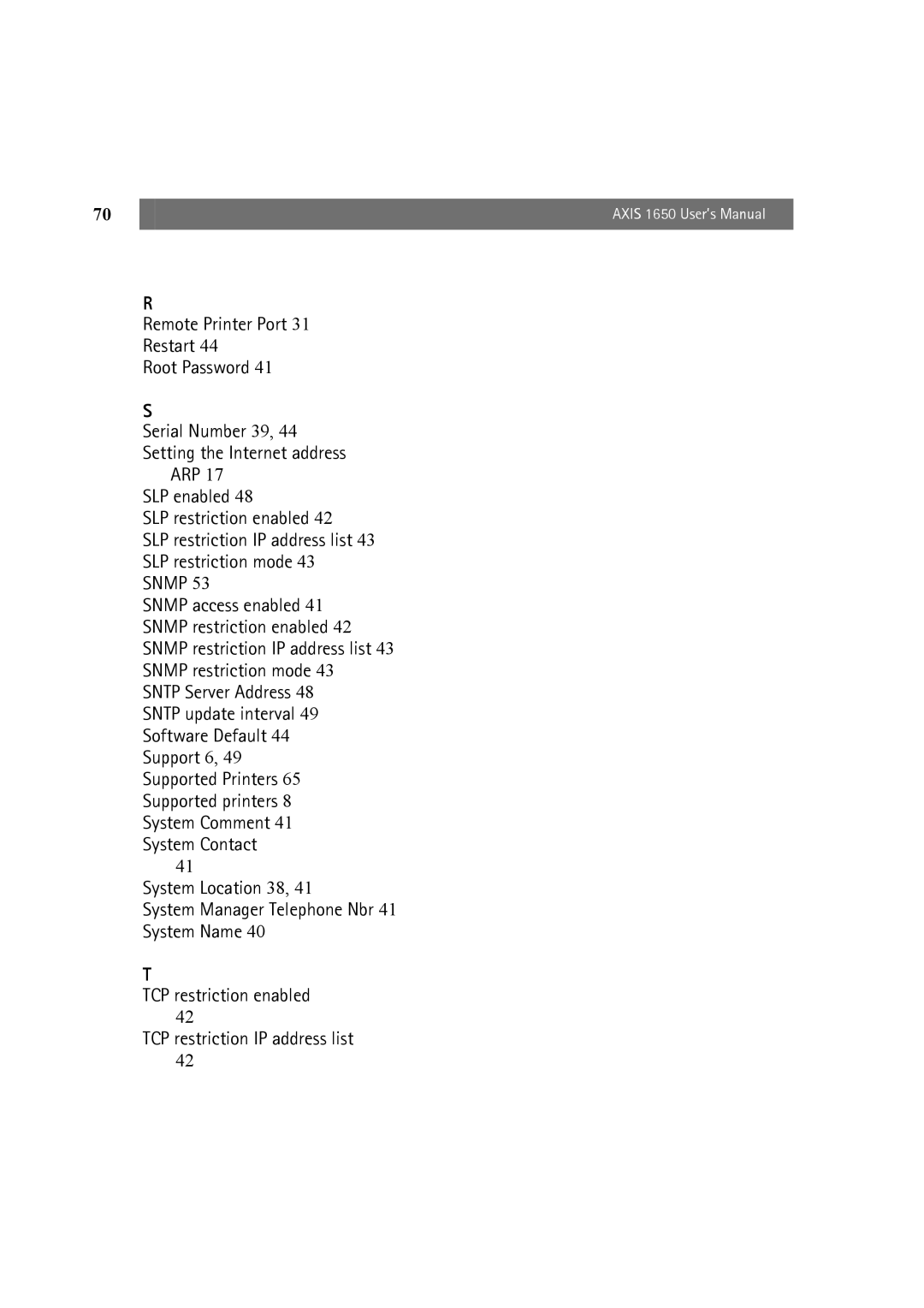 Canon 1650 user manual Remote Printer Port Restart Root Password 