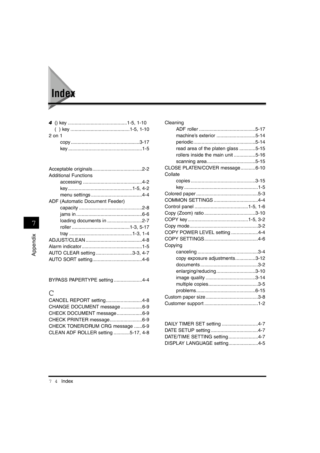 Canon 1630, 1670F, 1610 manual Index, Copying 