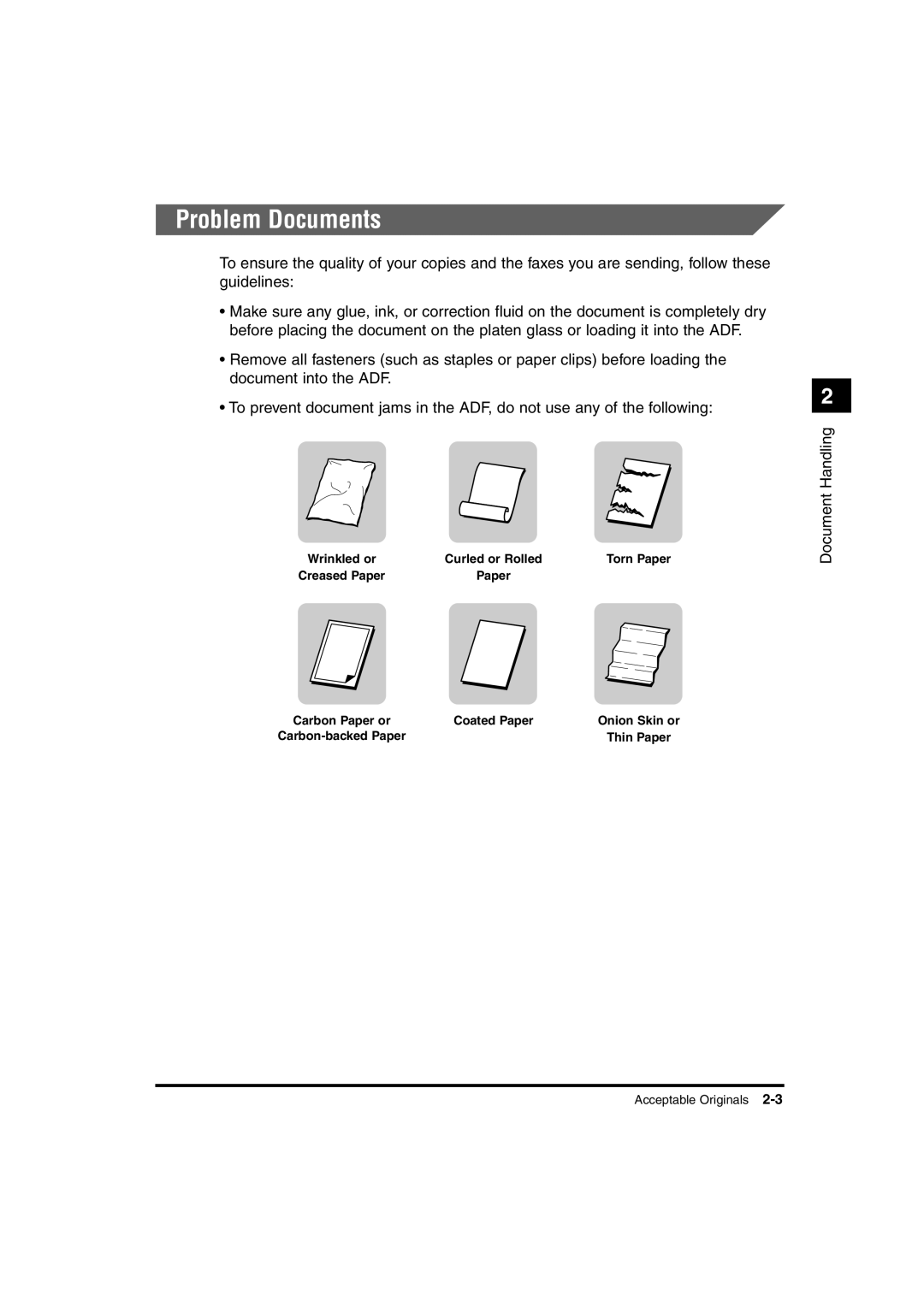 Canon 1630, 1670F, 1610 manual Problem Documents 