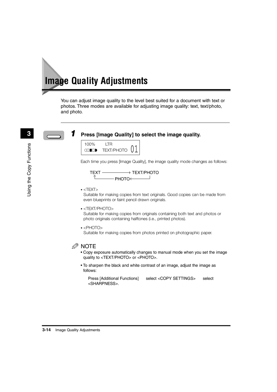 Canon 1630, 1670F, 1610 manual Image Quality Adjustments, Press Image Quality to select the image quality 