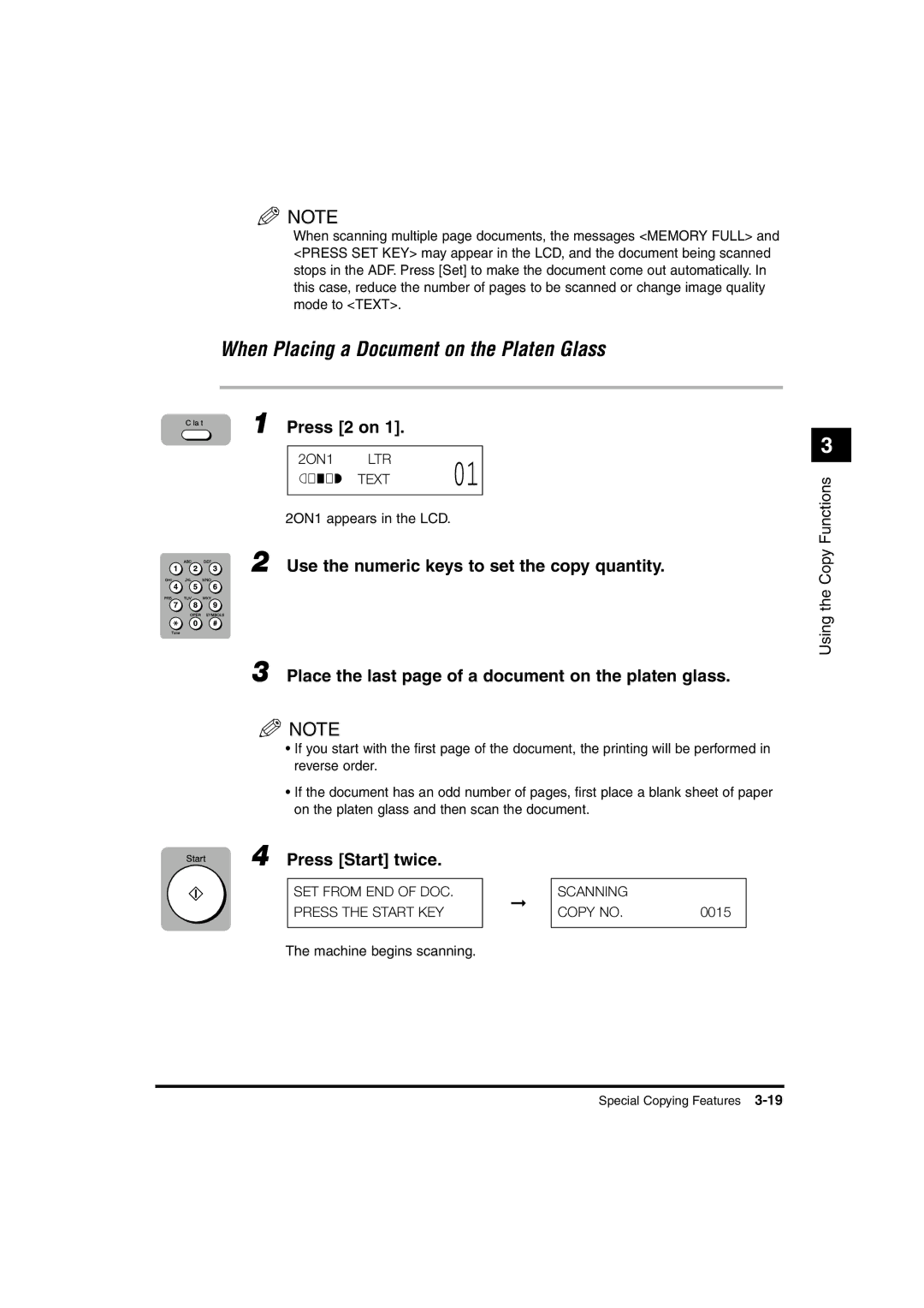 Canon 1670F, 1630, 1610 manual When Placing a Document on the Platen Glass, Press Start twice 