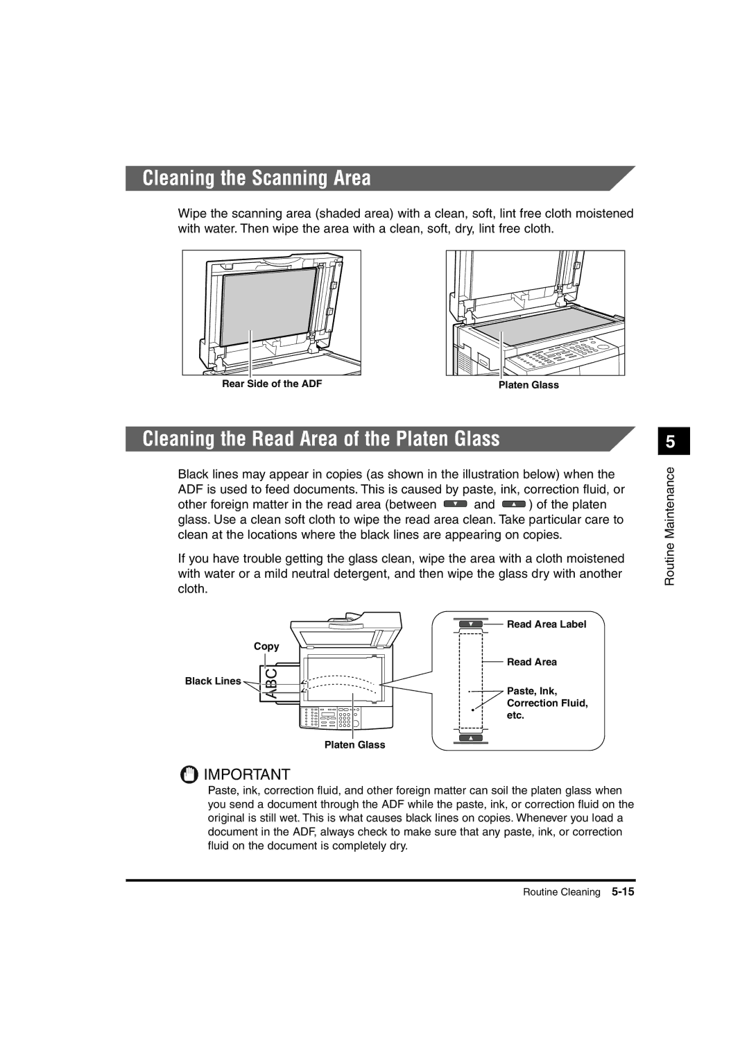 Canon 1610, 1670F, 1630 manual Cleaning the Scanning Area, Cleaning the Read Area of the Platen Glass 