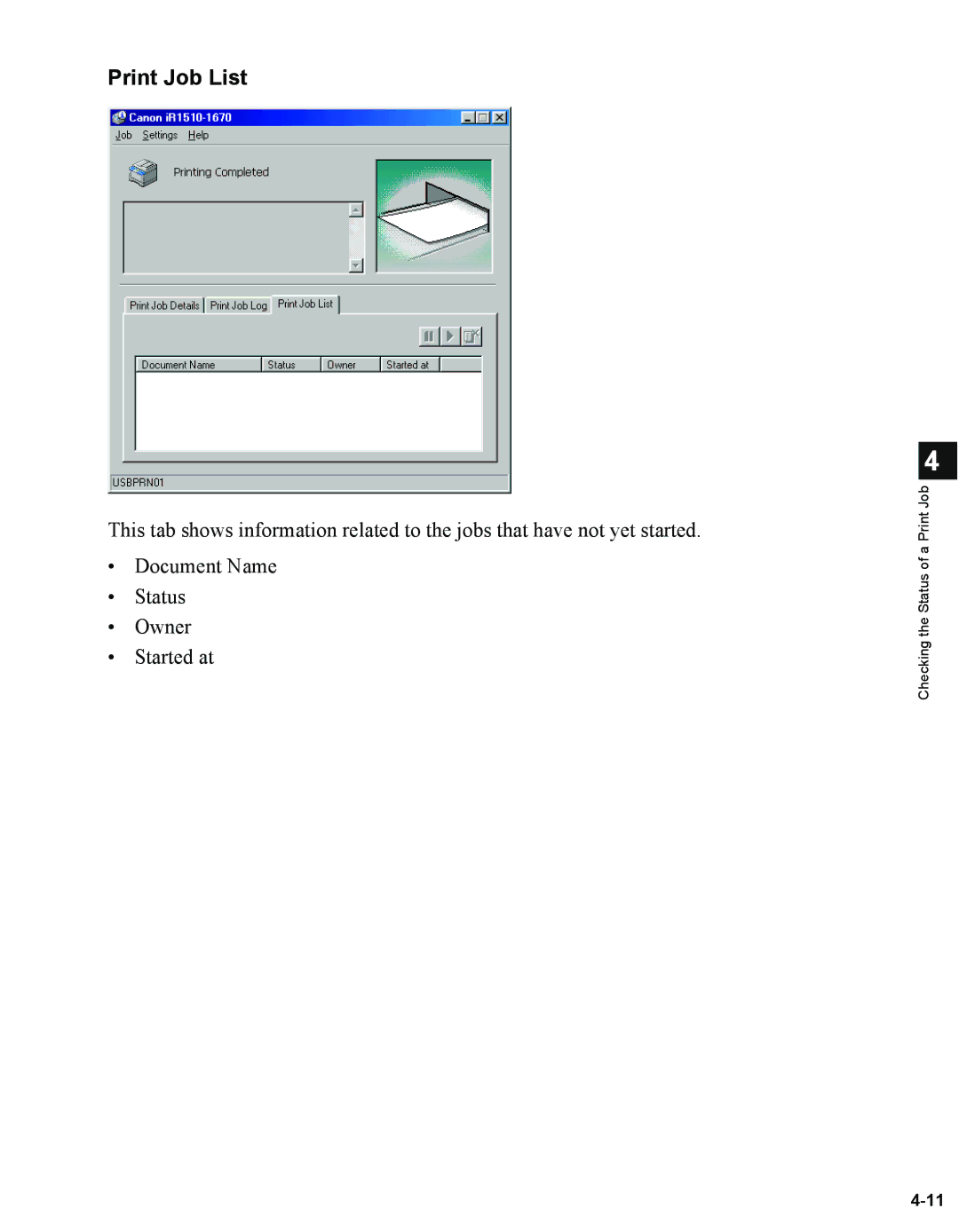 Canon 1670F manual Print Job List 