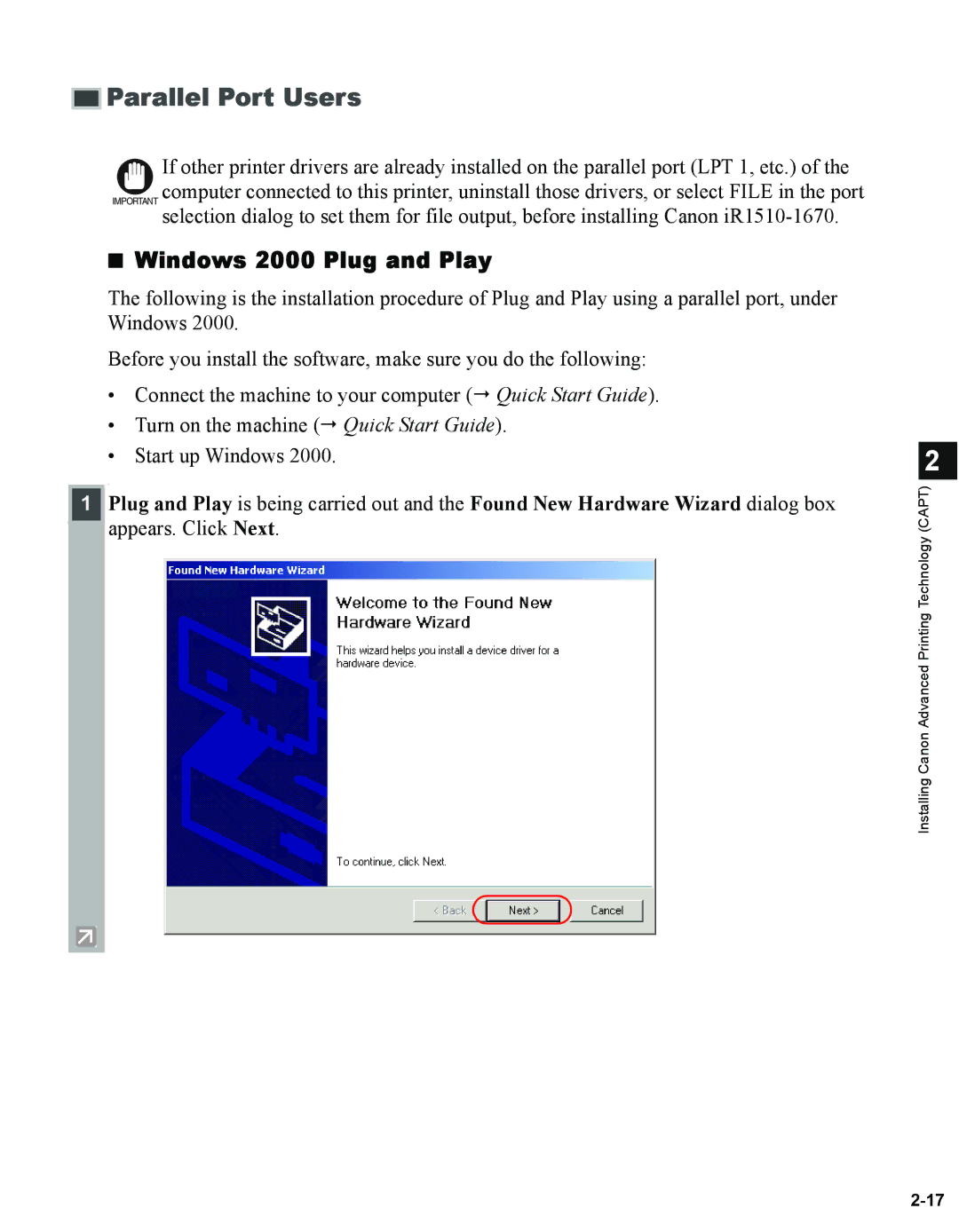 Canon 1670F manual Parallel Port Users 