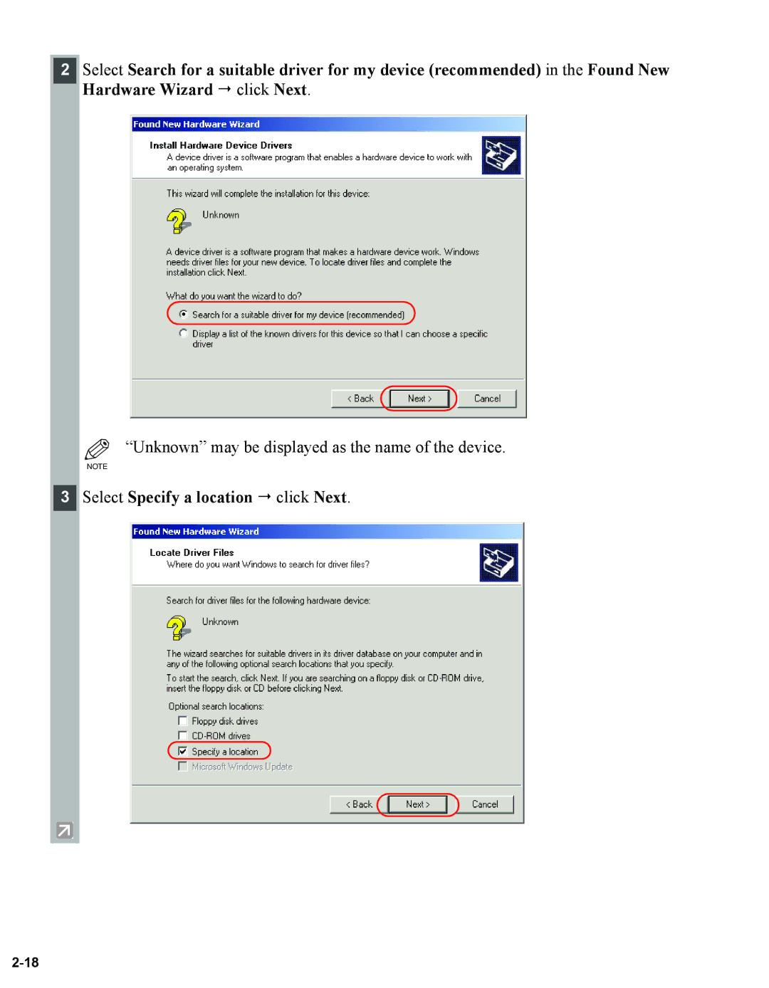 Canon 1670F manual Select Specify a location  click Next 