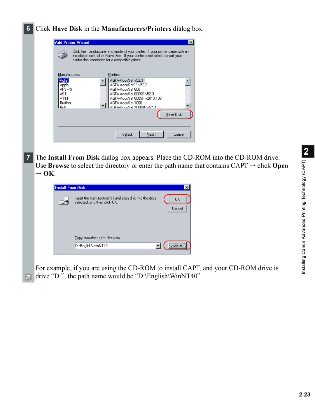 Canon 1670F manual Click Have Disk in the Manufacturers/Printers dialog box,  Ok 