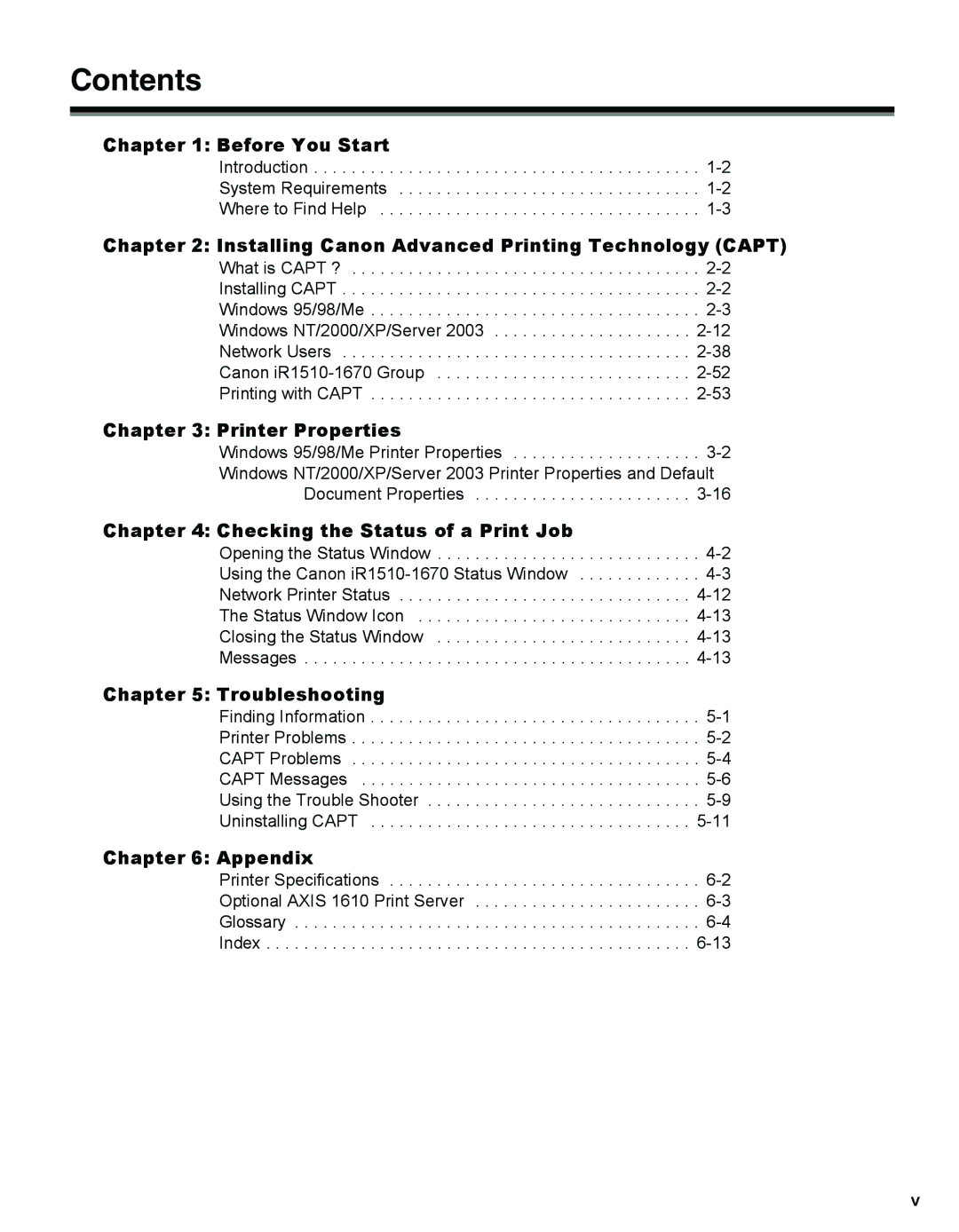 Canon 1670F manual Contents 