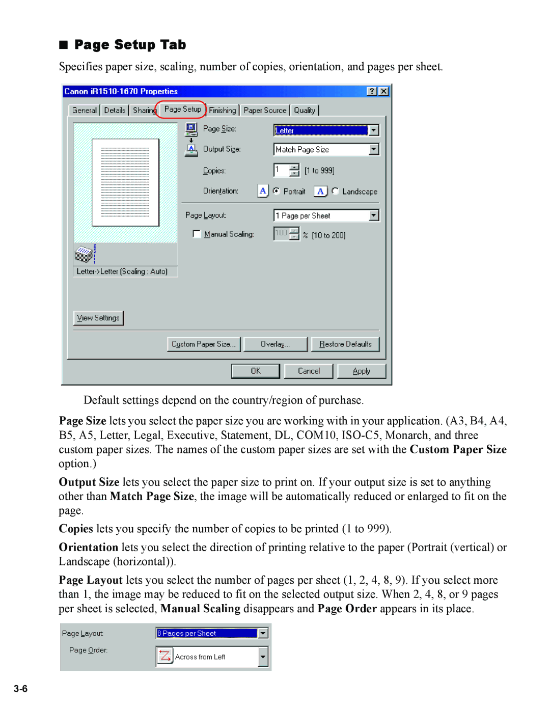 Canon 1670F manual Setup Tab 