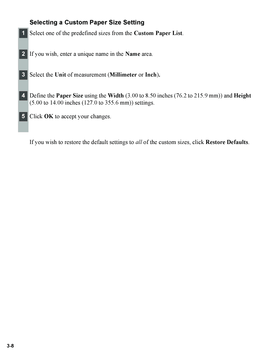 Canon 1670F manual Selecting a Custom Paper Size Setting 