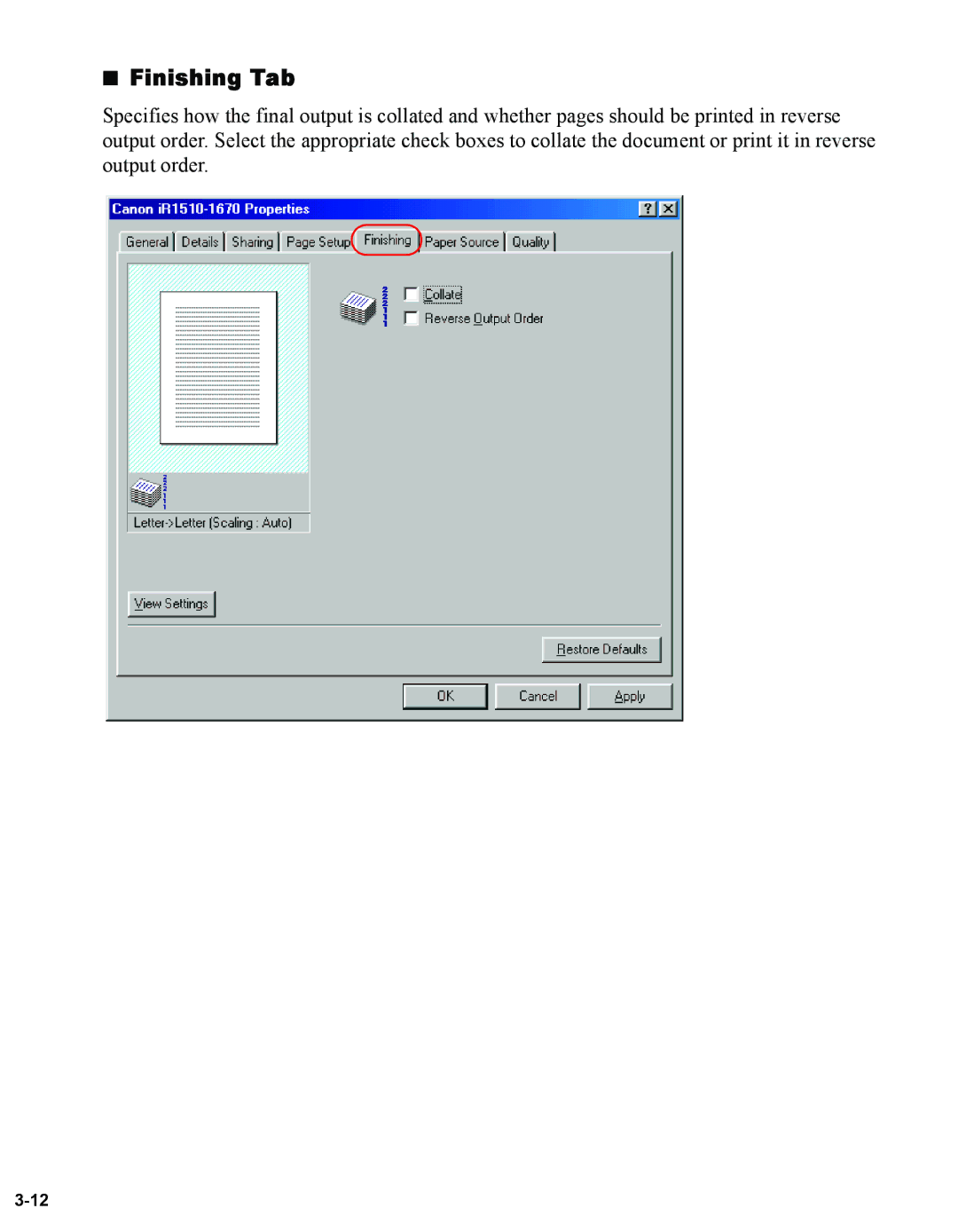 Canon 1670F manual Finishing Tab 