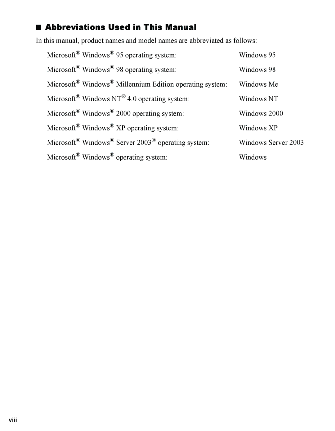 Canon 1670F manual Abbreviations Used in This Manual 