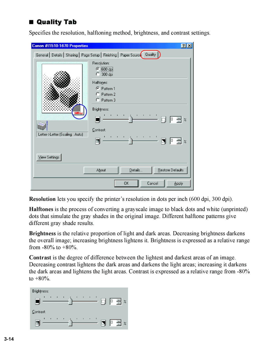 Canon 1670F manual Quality Tab 