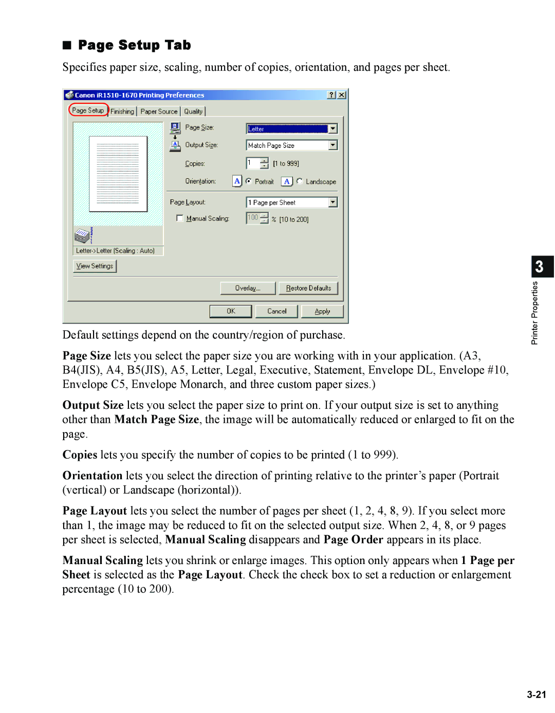 Canon 1670F manual Setup Tab 