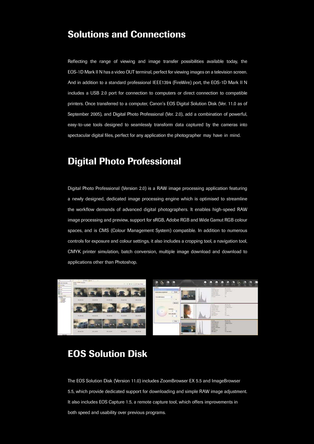 Canon 1D manual Solutions and Connections, Digital Photo Professional, EOS Solution Disk 