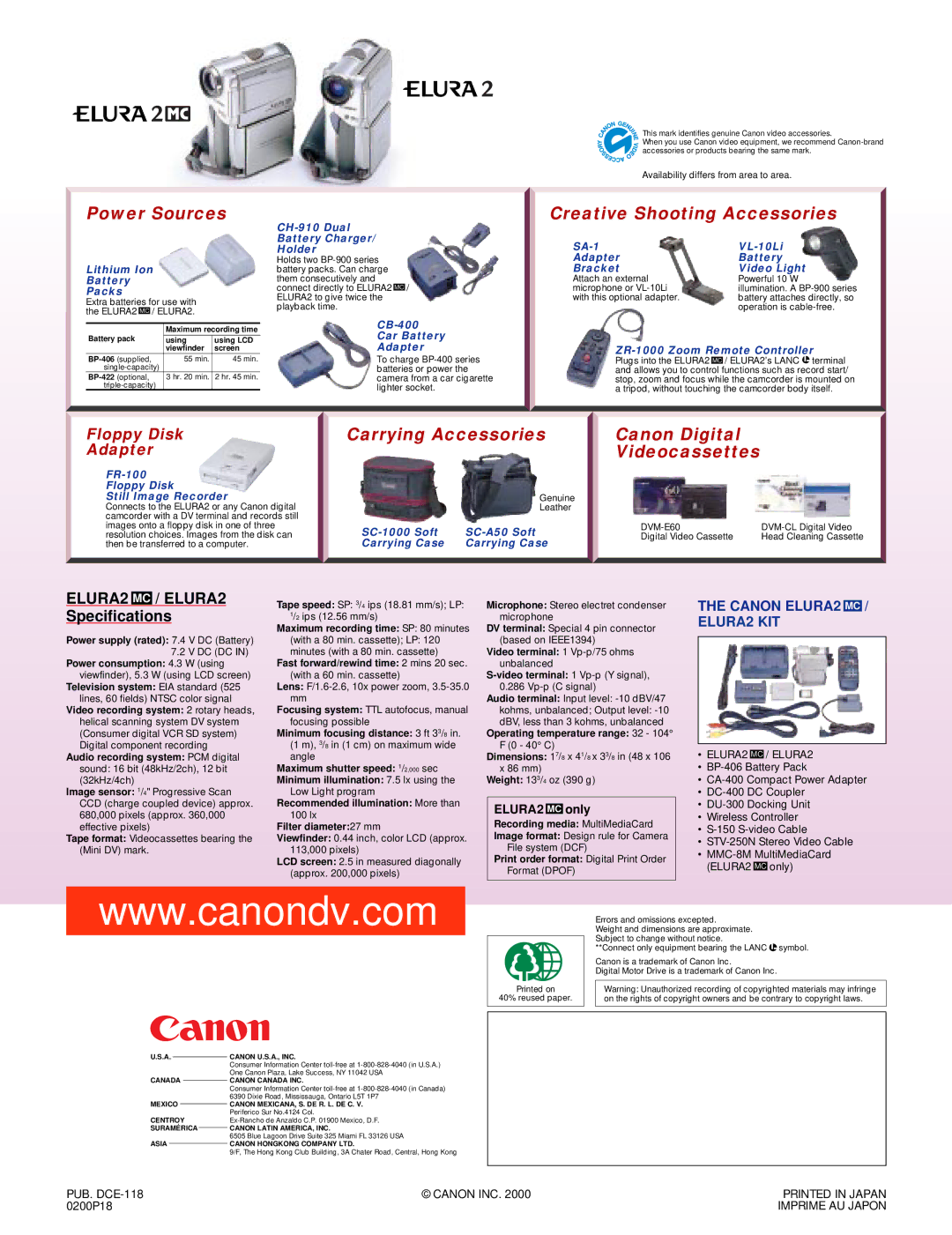 Canon 2MC manual Power Sources, Specifications 