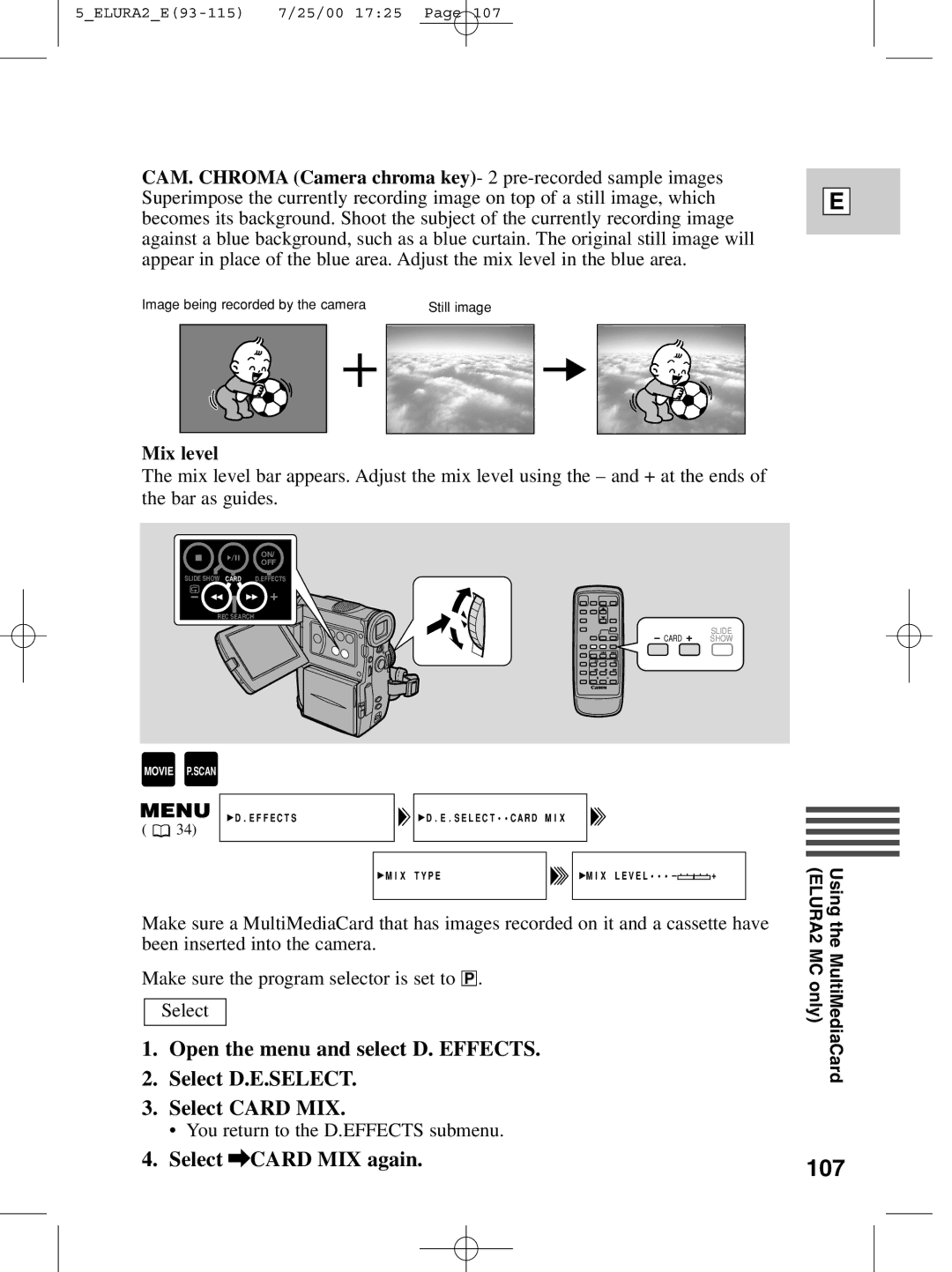 Canon 2 MC instruction manual 107, Select \CARD MIX again, Mix level 