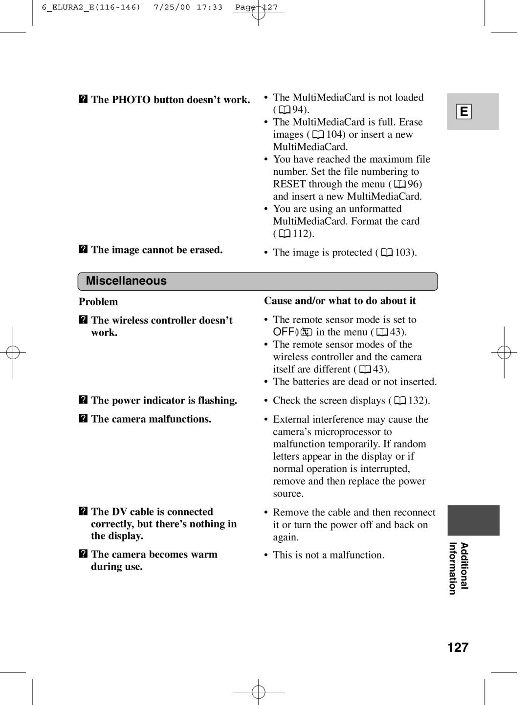 Canon 2 MC instruction manual 127, Miscellaneous 